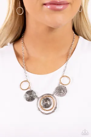 Mysterious Masterpiece - Silver - Studded and Hammered Mixed Metal Paparazzi Short Necklace