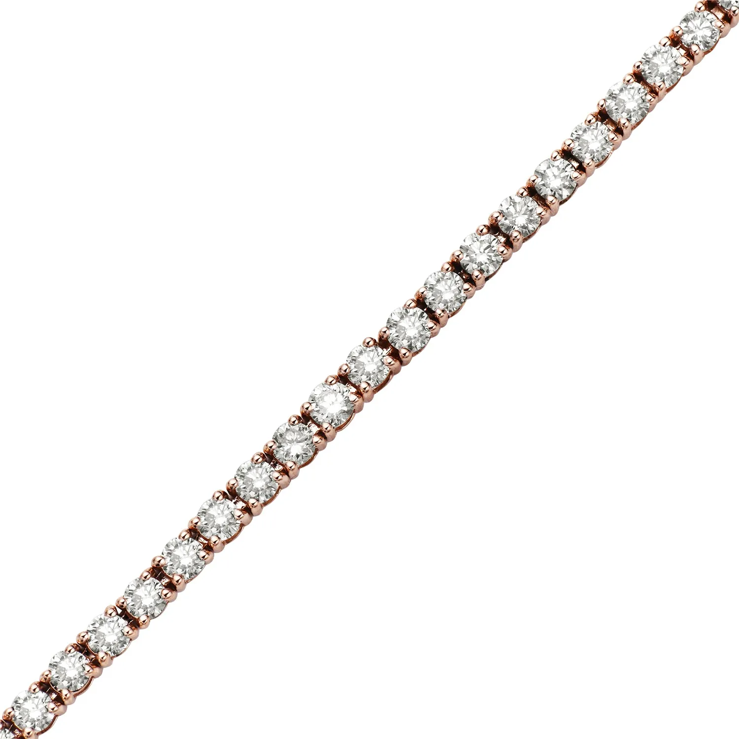 Natural Diamond Pave 14k Rose Gold Handmade Tennis Bracelet Jewelry