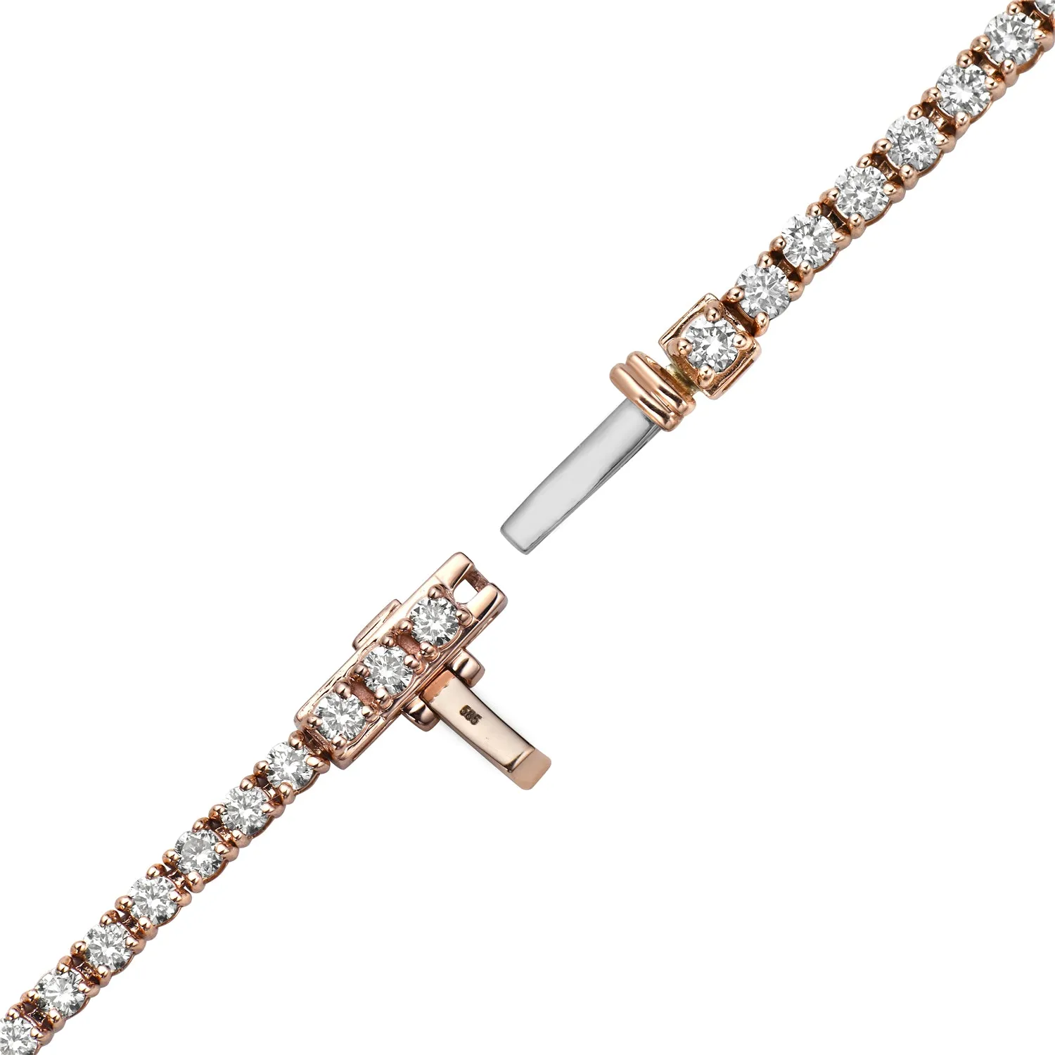 Natural Diamond Pave 14k Rose Gold Handmade Tennis Bracelet Jewelry