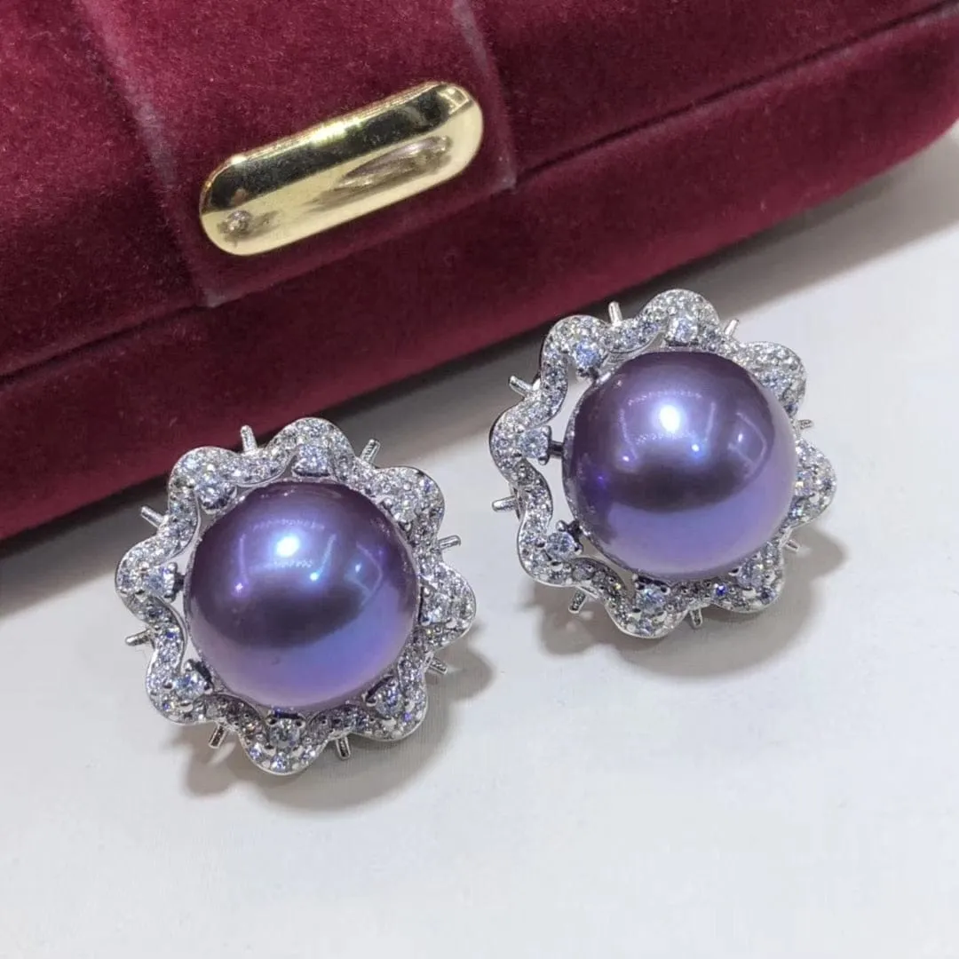 Natural Fresh Water Purple Pearls Stud Earrings