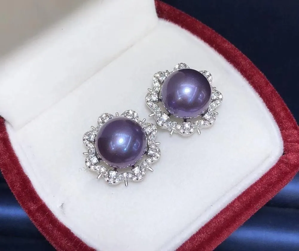 Natural Fresh Water Purple Pearls Stud Earrings