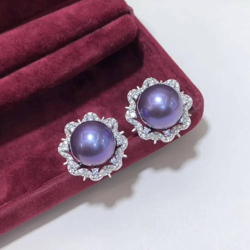 Natural Fresh Water Purple Pearls Stud Earrings