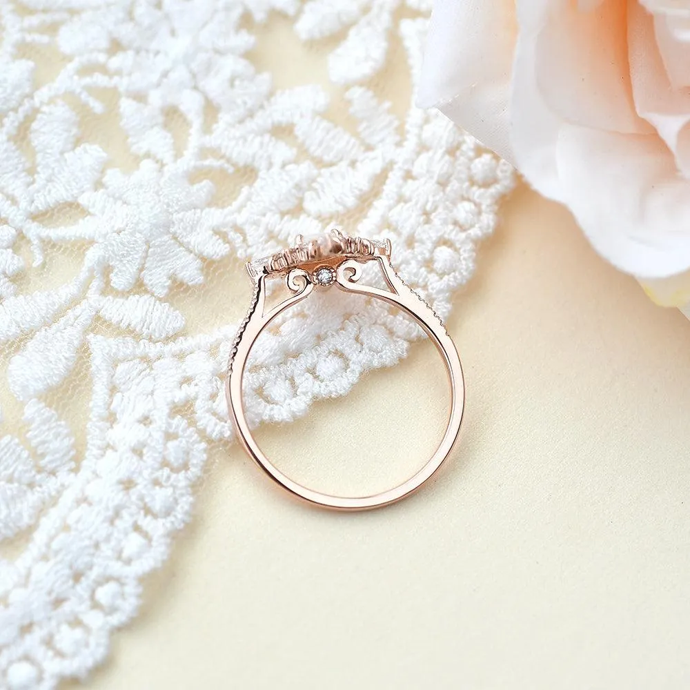 Natural Opal Cluster Halo Antique Milgrain Ring