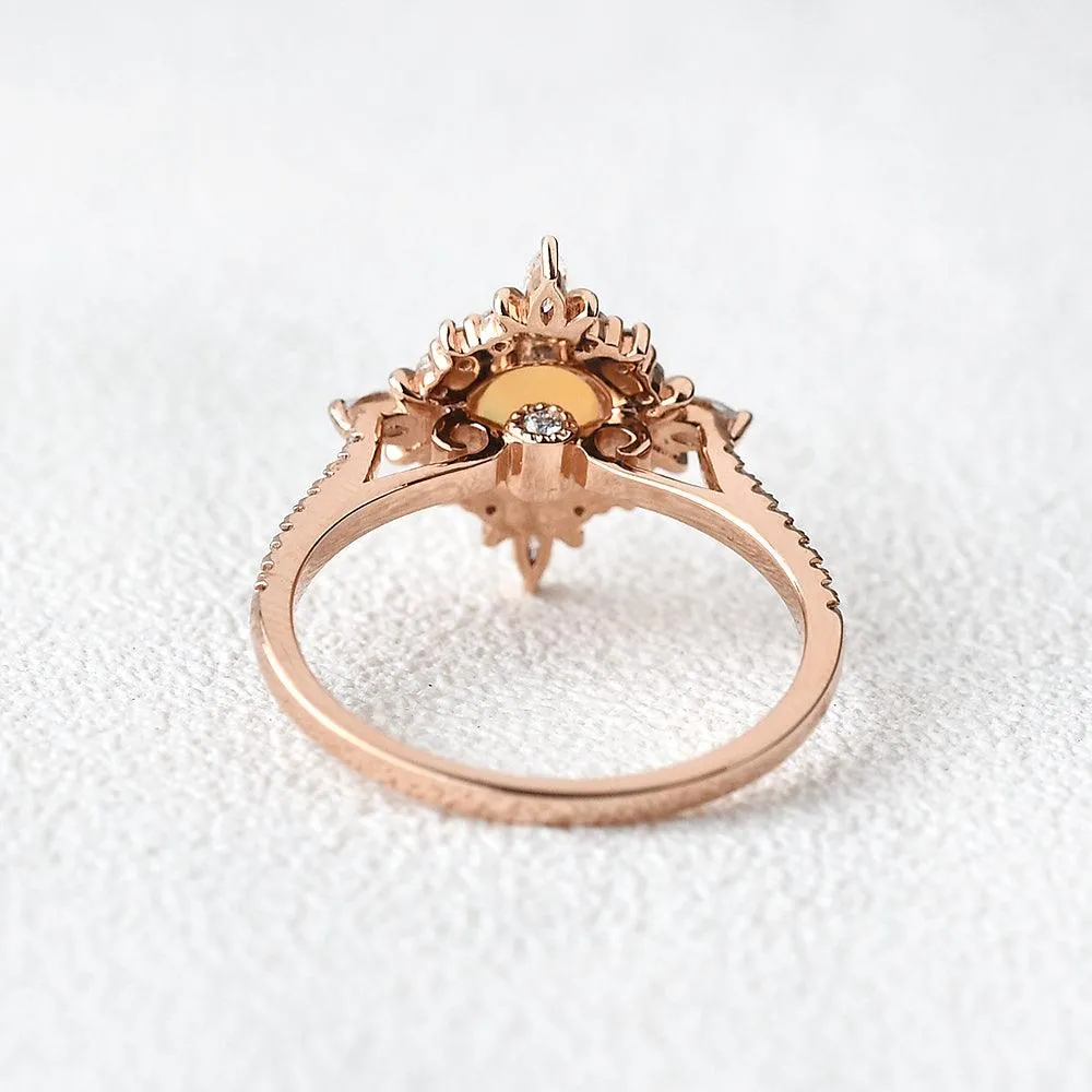 Natural Opal Cluster Halo Antique Milgrain Ring