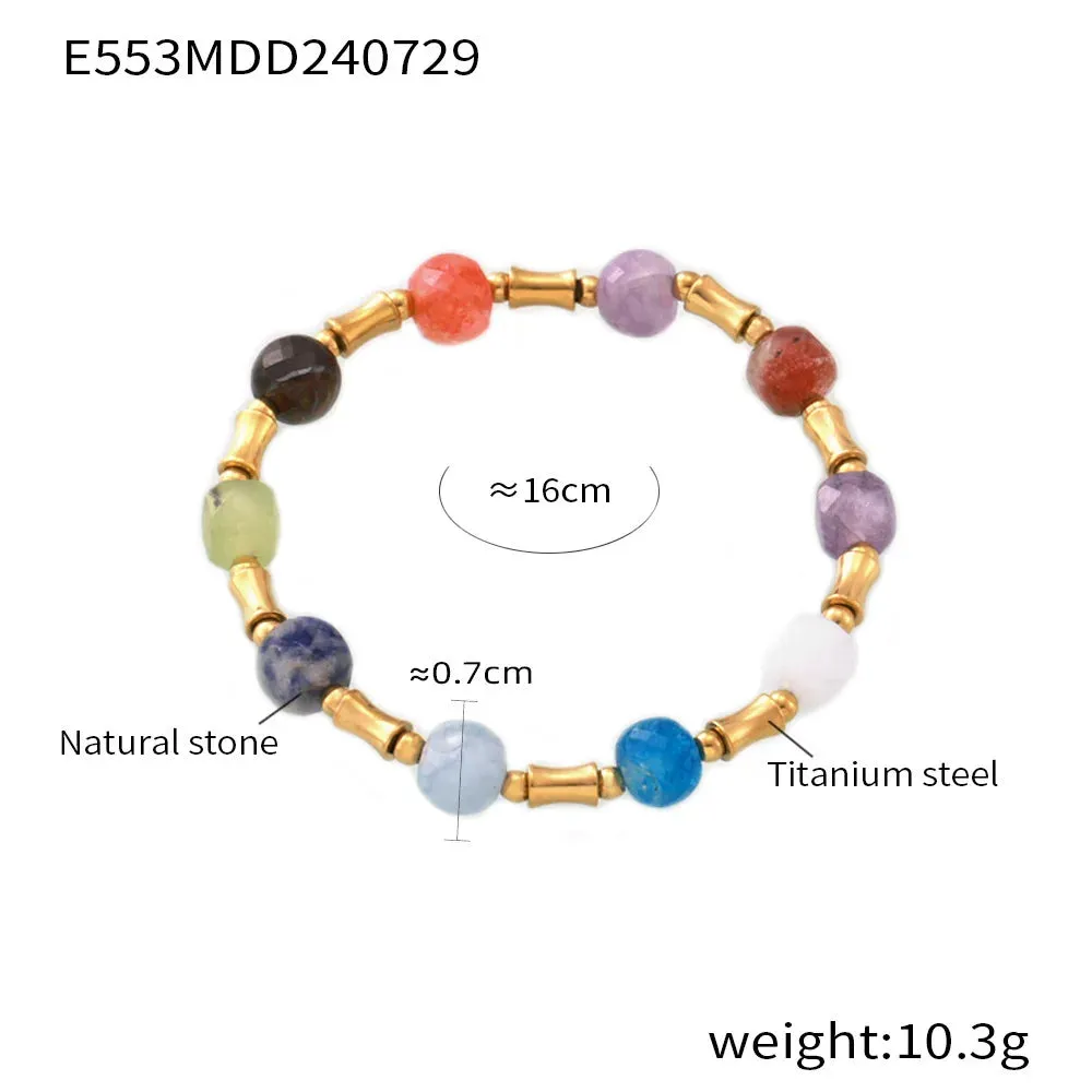 Natural Stones Beaded Bracelet for Women Stainless Steel Gold Plated Waterproof Charm Jewelry