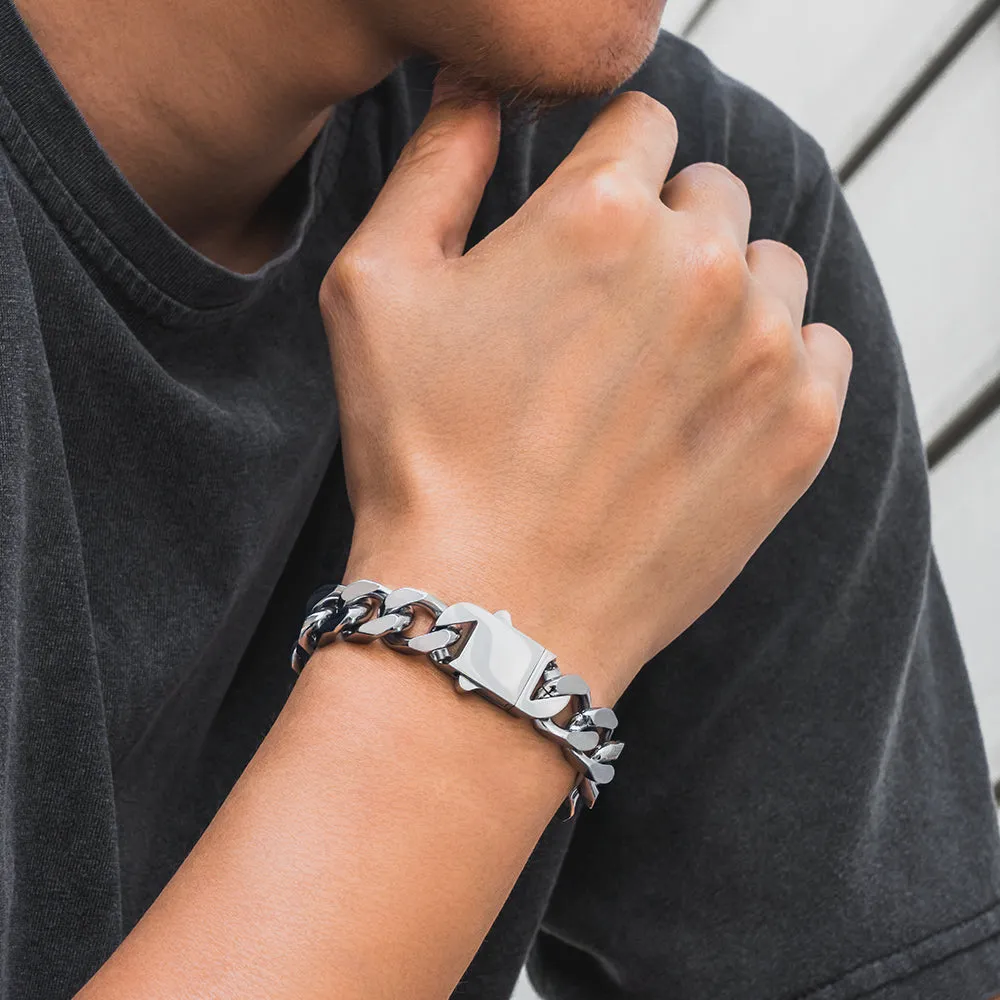 NEW | 14mm Curb Chain Bracelets with Hook Buckle Clasp in White Gold/18K Gold