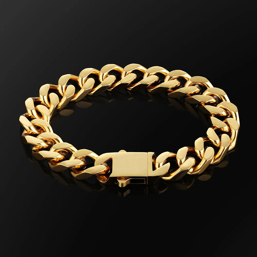 NEW | 14mm Curb Chain Bracelets with Hook Buckle Clasp in White Gold/18K Gold