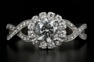 New 18K White Gold .92 Carat Diamond Halo Engagement Ring GIA Certified