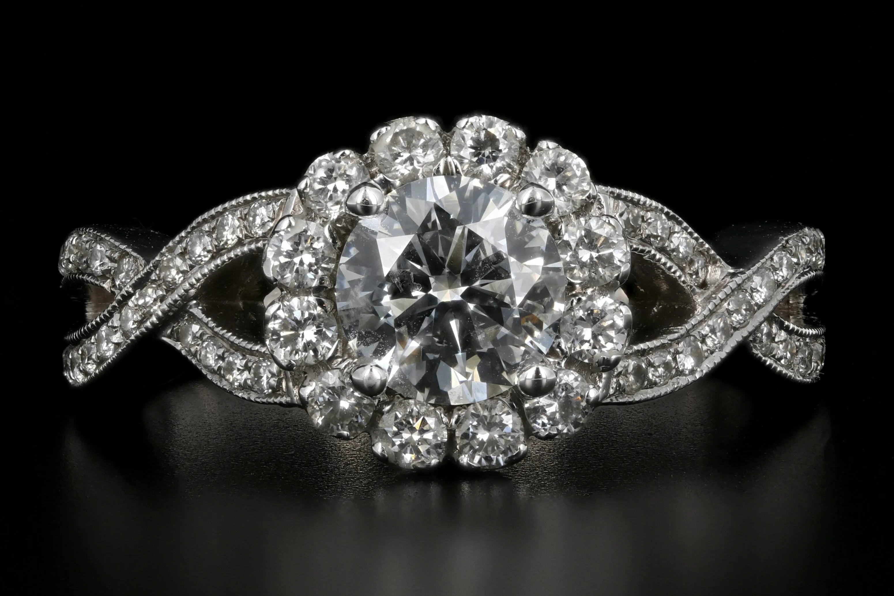 New 18K White Gold .92 Carat Diamond Halo Engagement Ring GIA Certified