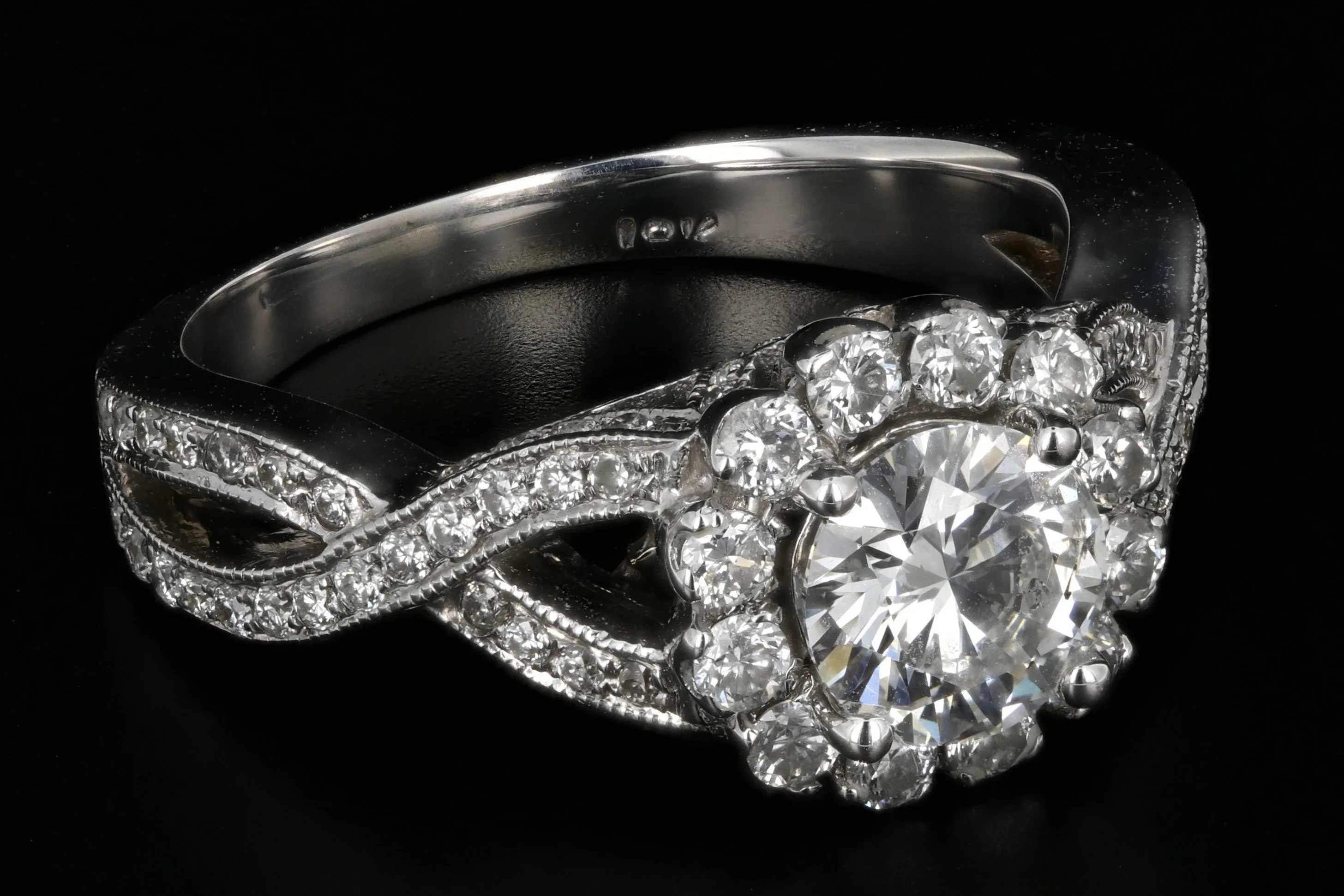 New 18K White Gold .92 Carat Diamond Halo Engagement Ring GIA Certified