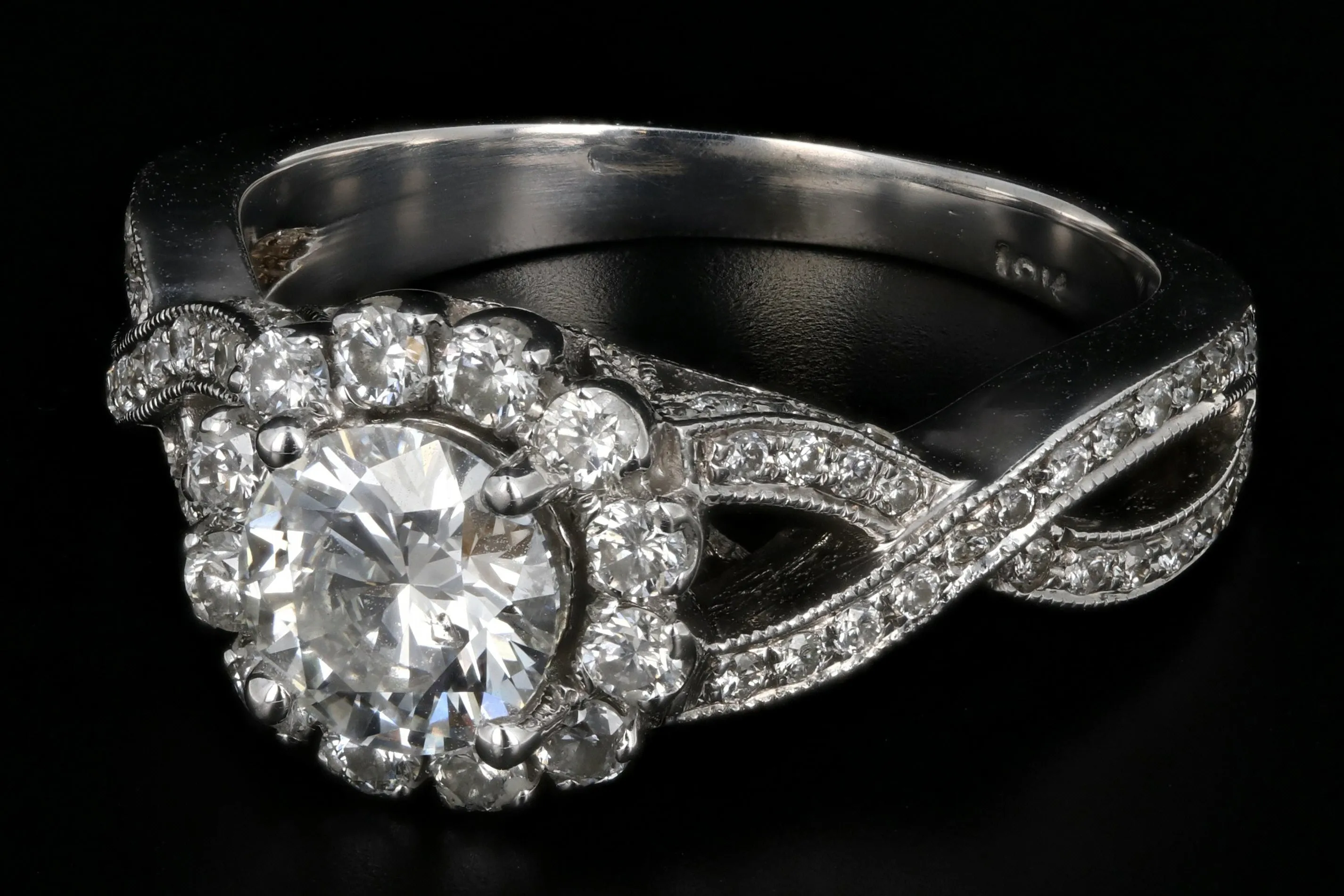 New 18K White Gold .92 Carat Diamond Halo Engagement Ring GIA Certified