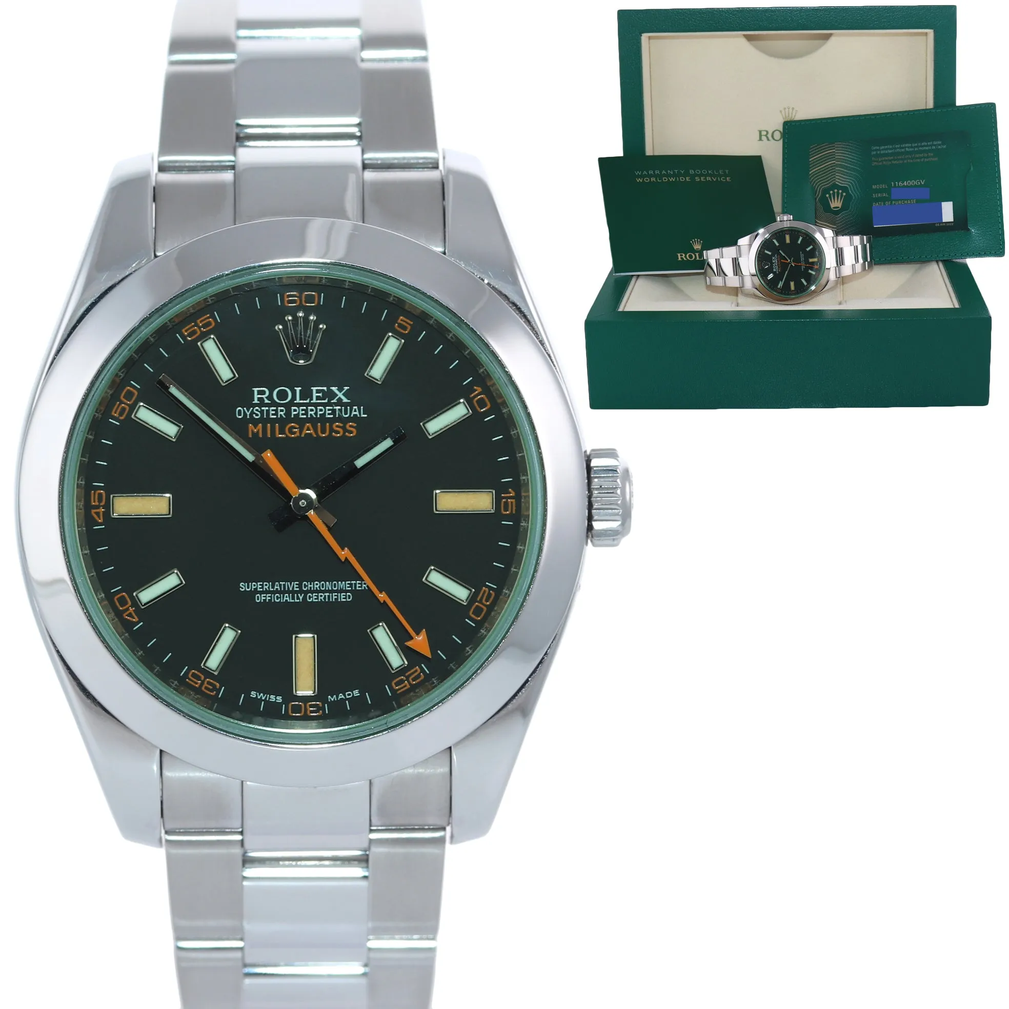 NEW 2021 PAPERS Rolex Milgauss 116400 Steel Green Black Anti-Magnetic Watch Box