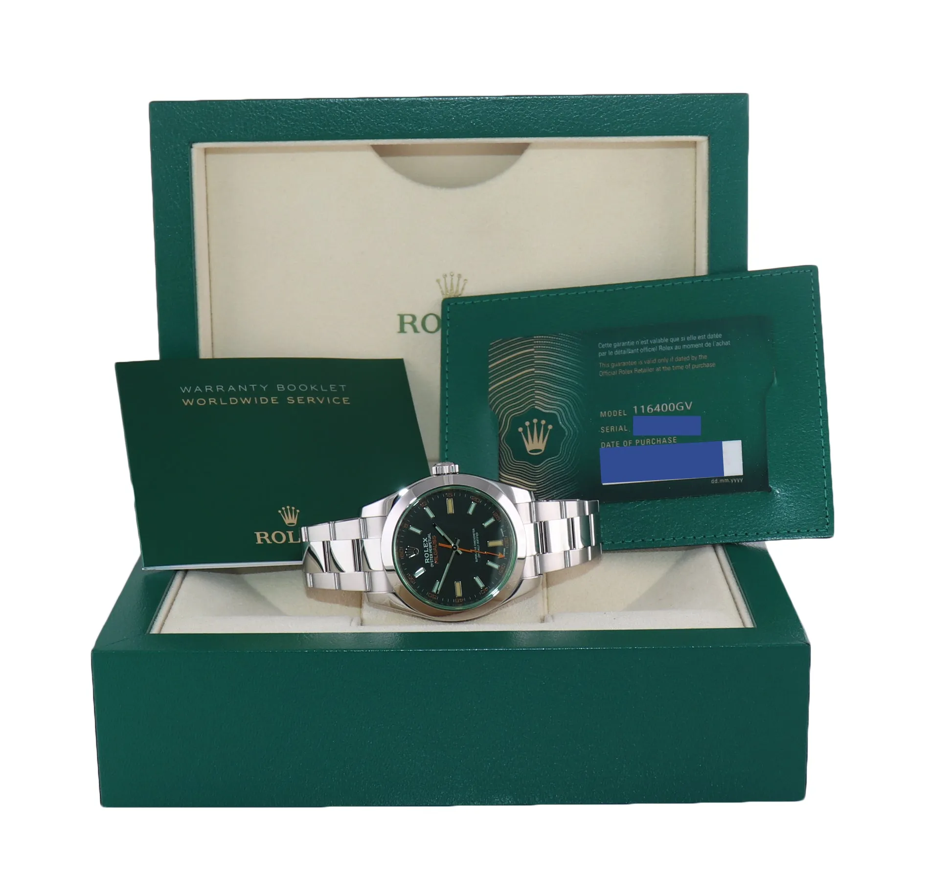 NEW 2021 PAPERS Rolex Milgauss 116400 Steel Green Black Anti-Magnetic Watch Box