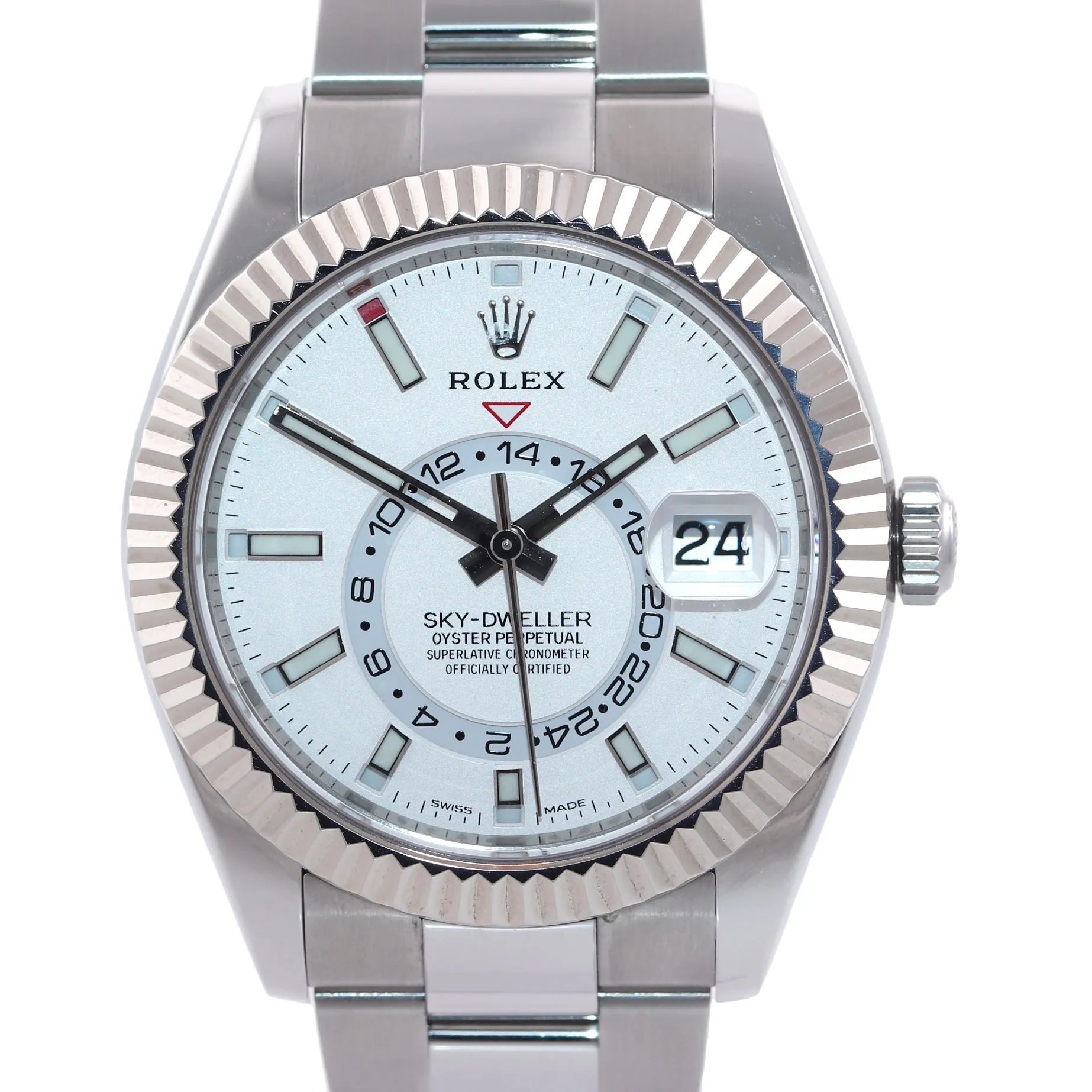 NEW 2021 Rolex Sky-Dweller Steel White Gold Fluted Bezel White 326934 42mm Watch