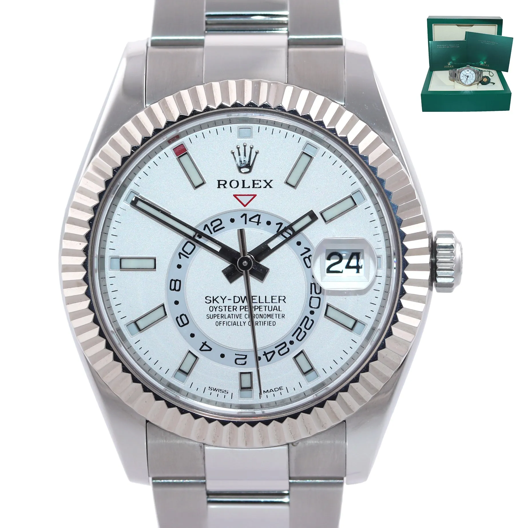 NEW 2021 Rolex Sky-Dweller Steel White Gold Fluted Bezel White 326934 42mm Watch