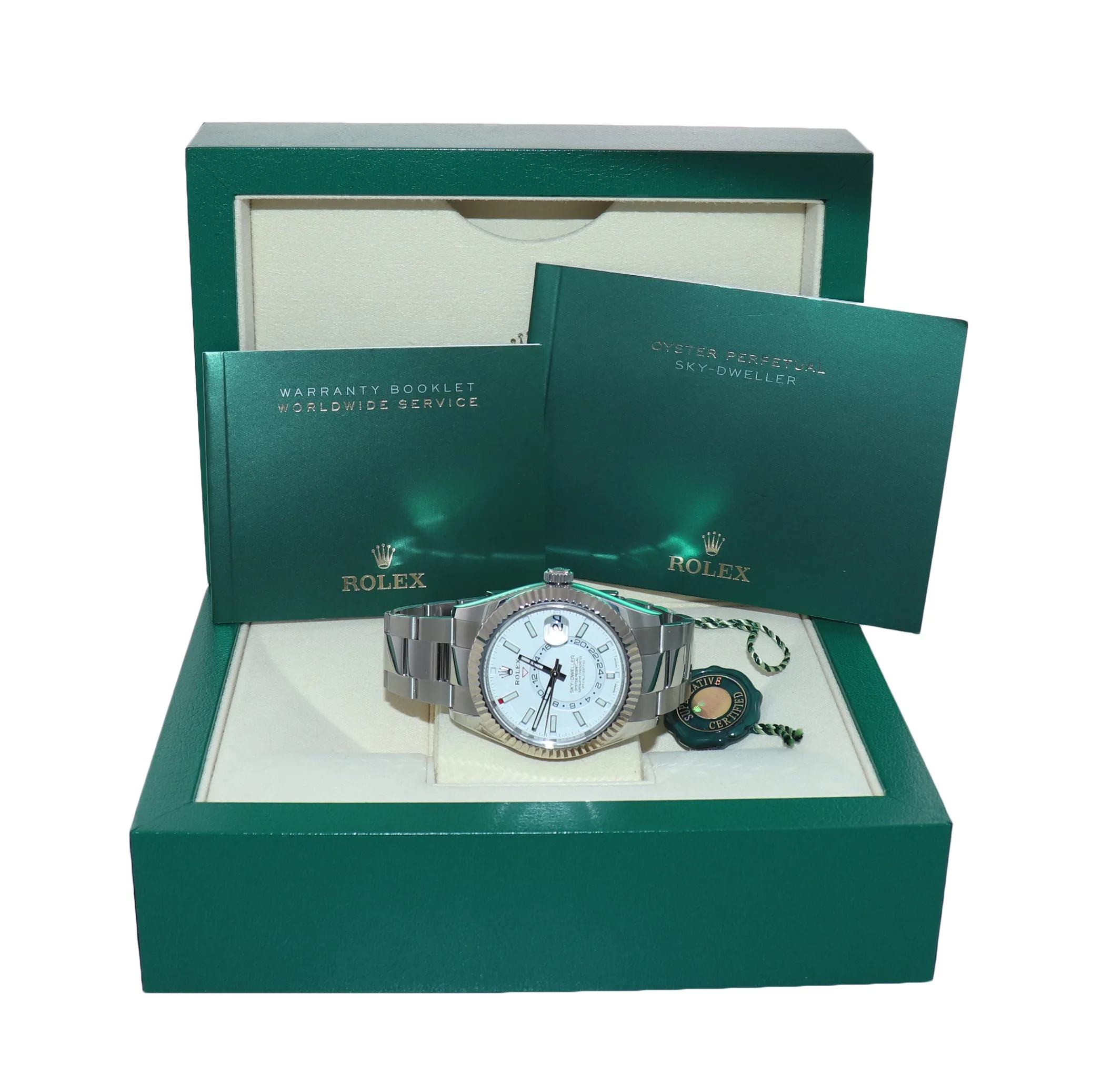 NEW 2021 Rolex Sky-Dweller Steel White Gold Fluted Bezel White 326934 42mm Watch