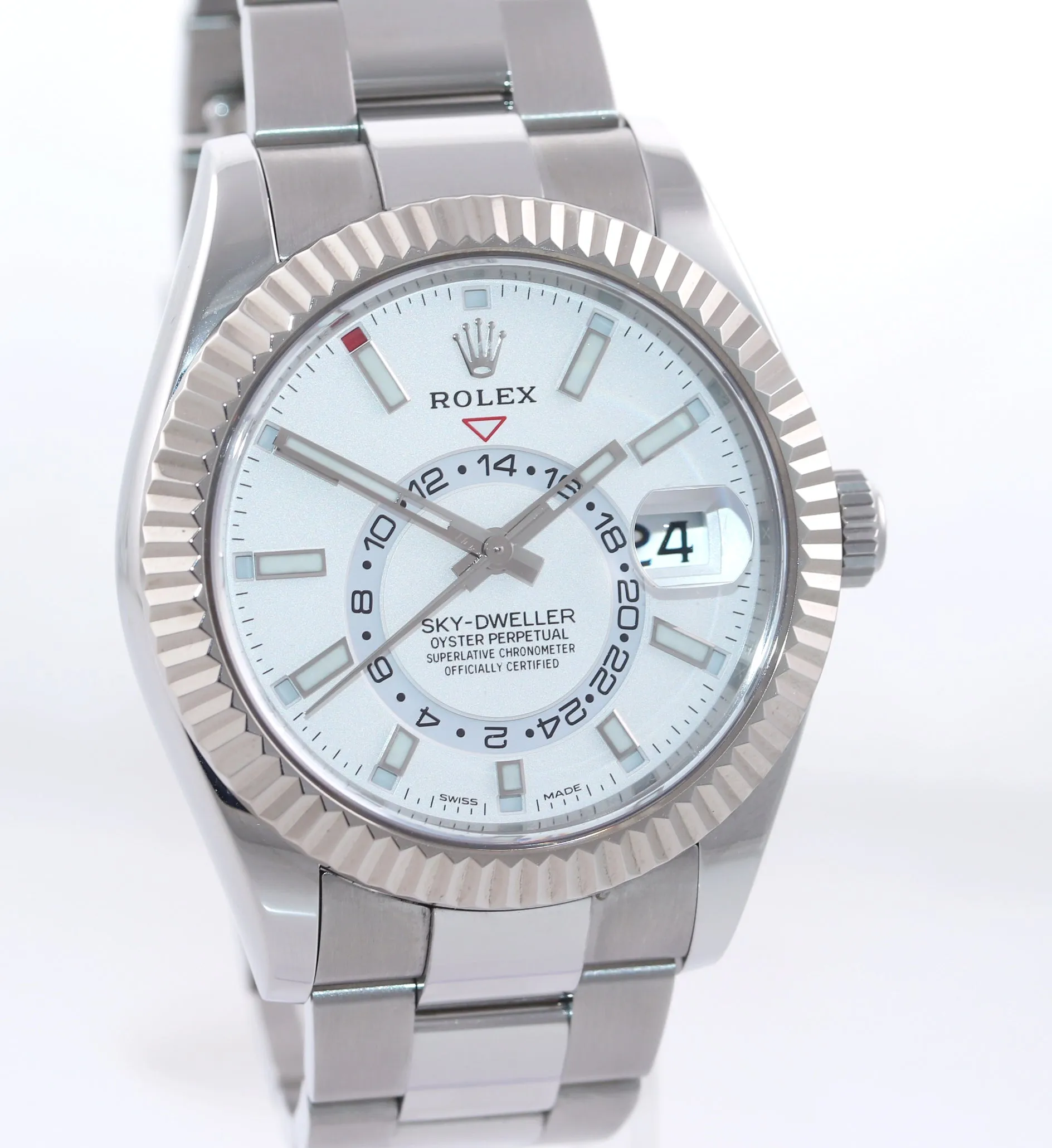 NEW 2021 Rolex Sky-Dweller Steel White Gold Fluted Bezel White 326934 42mm Watch