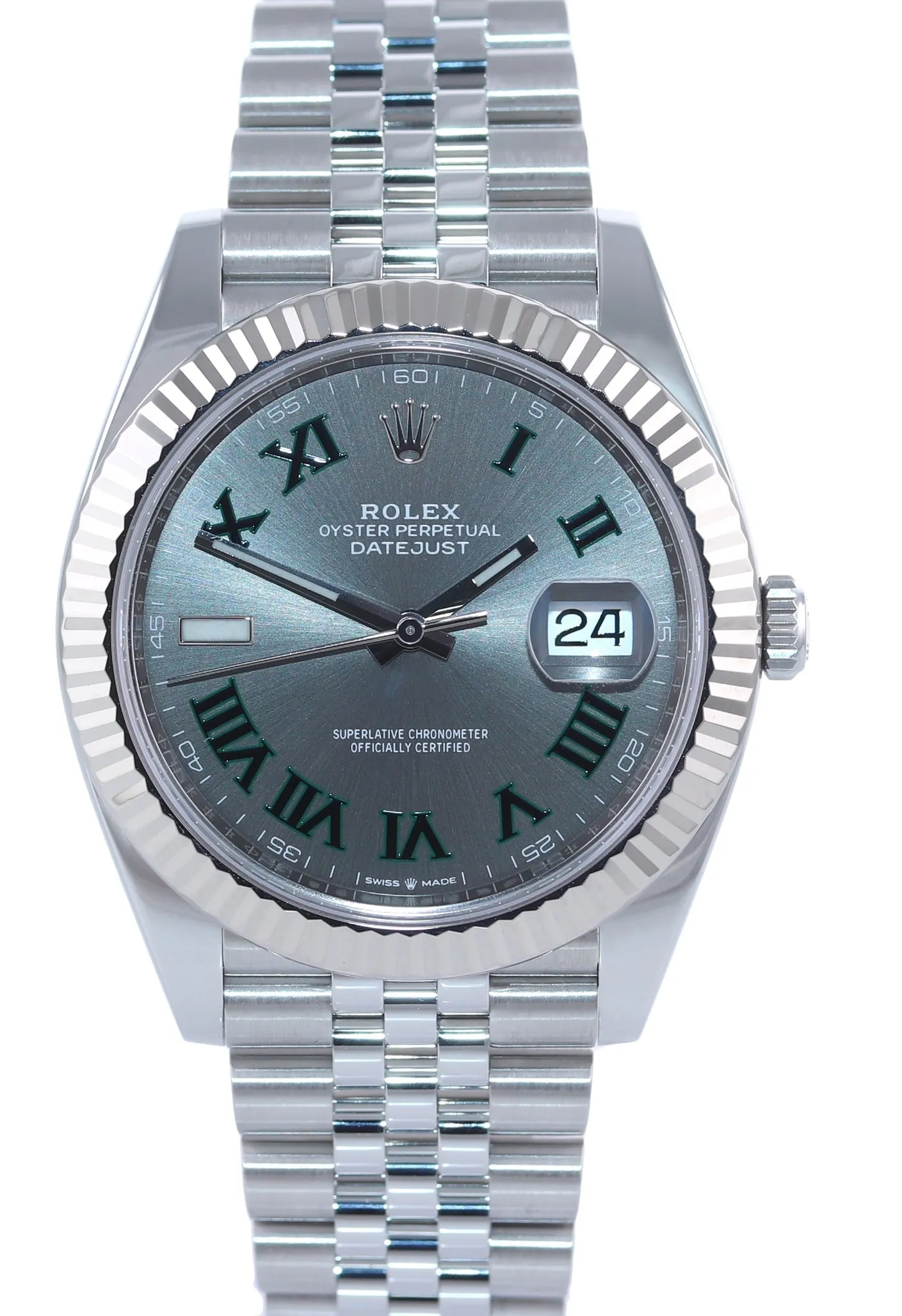 NEW 2022 PAPERS Rolex DateJust 41 Wimbledon 126334 Steel White Gold Jubilee Watch