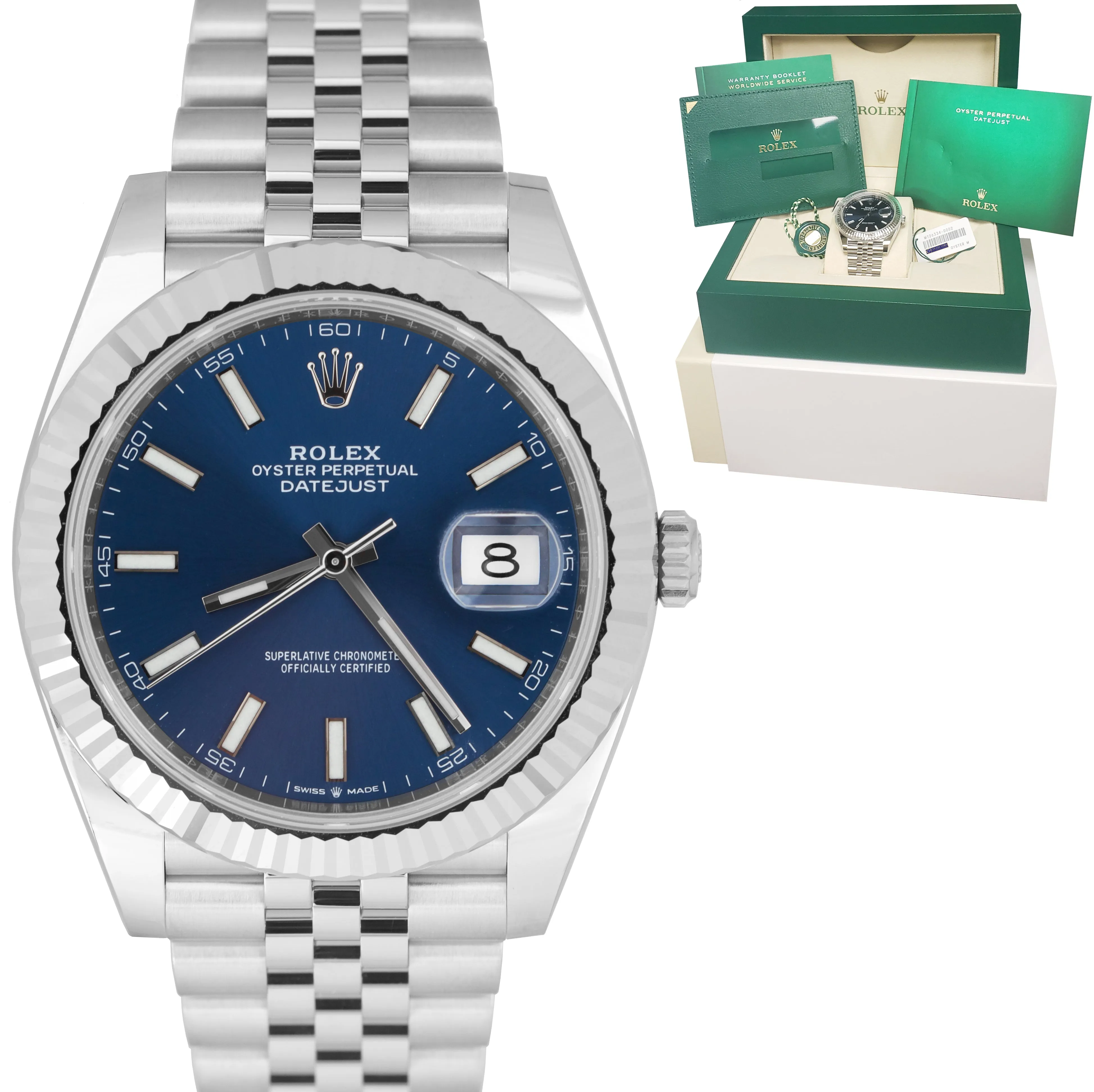 NEW AUGUST 2022 Rolex DateJust 41 Blue Stainless Steel JUBILEE Watch 126334