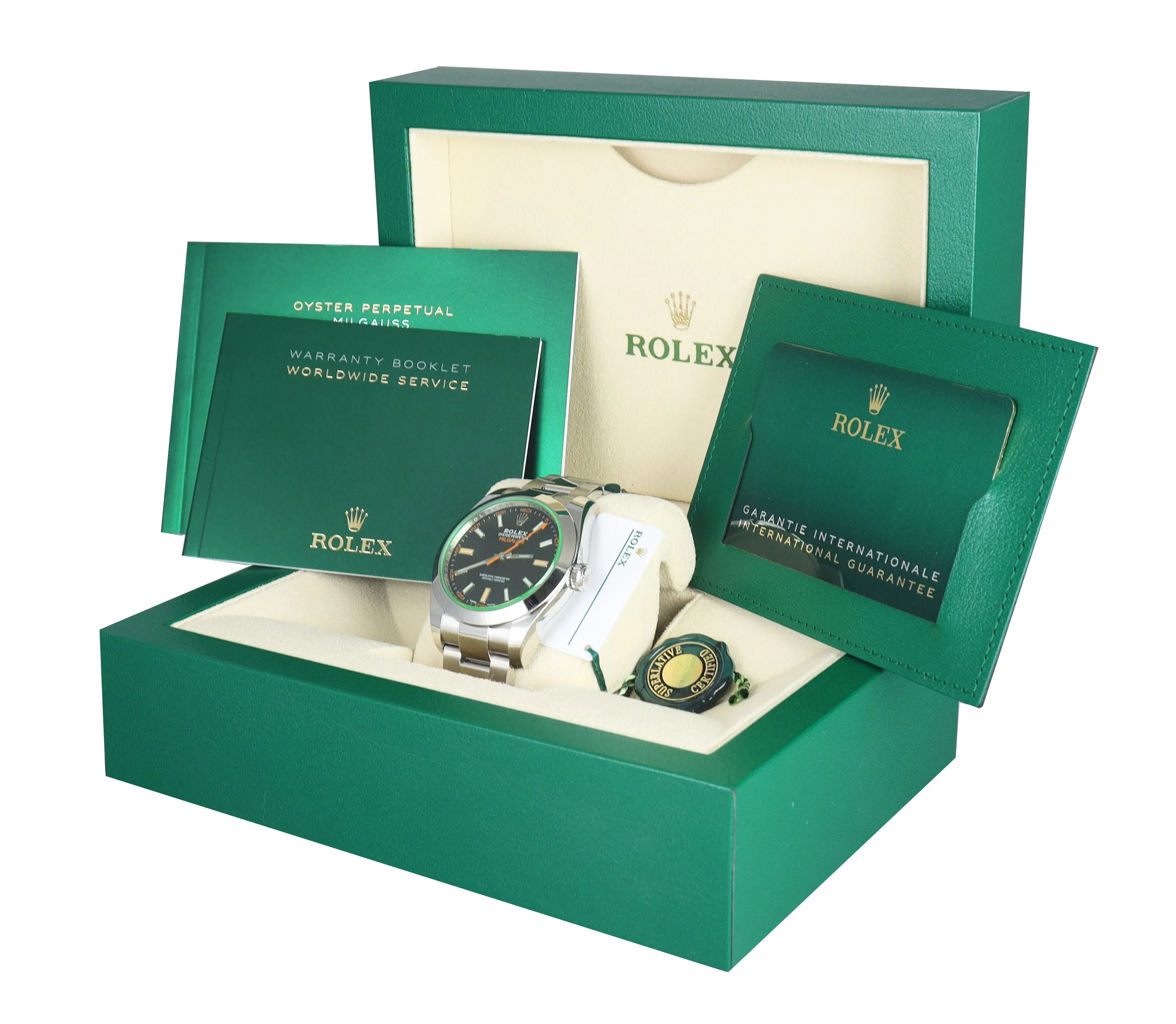 NEW JULY 2021 Rolex Milgauss Green Black Orange 116400 GV 40mm Steel Watch