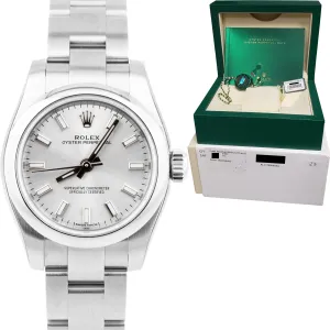 NEW STICKERED Rolex Oyster Perpetual 26mm SILVER Stainless Steel Watch 176200