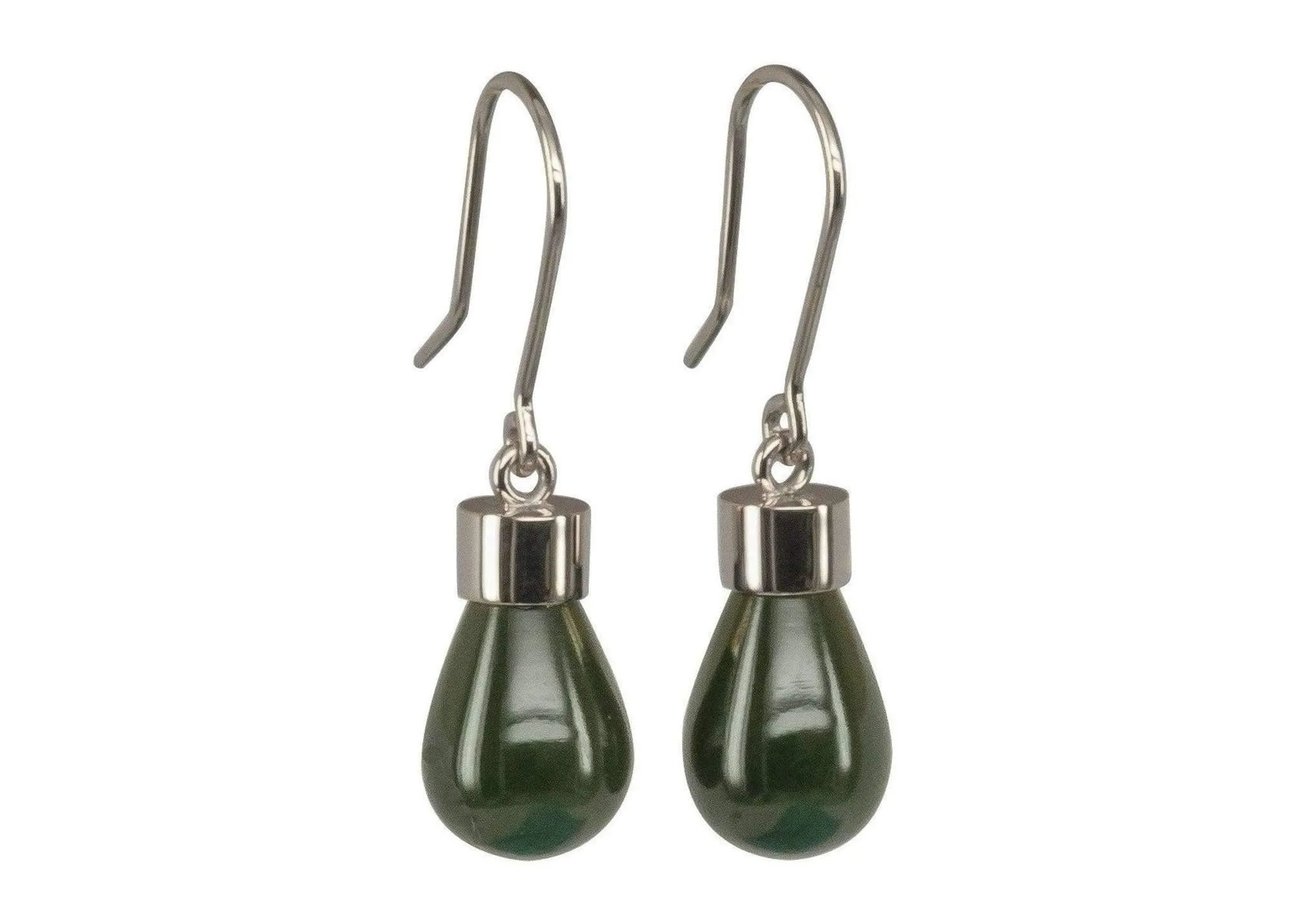 New Zealand Greenstone 'Pounamu' Earrings, White Gold & Platinum