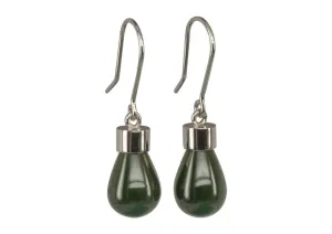 New Zealand Greenstone 'Pounamu' Earrings, White Gold & Platinum