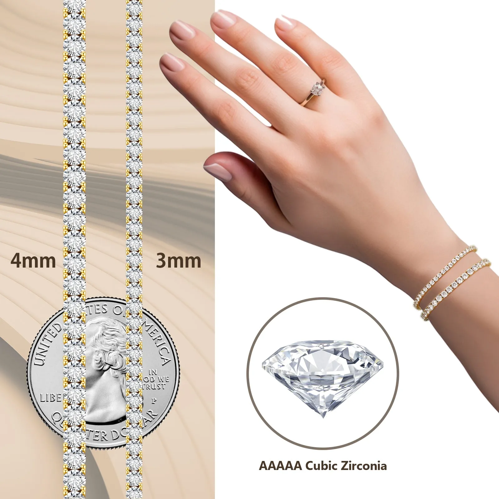 【NEW】4mm 925 Sterling Silver CZ Diamond Tennis Bracelet KRKC