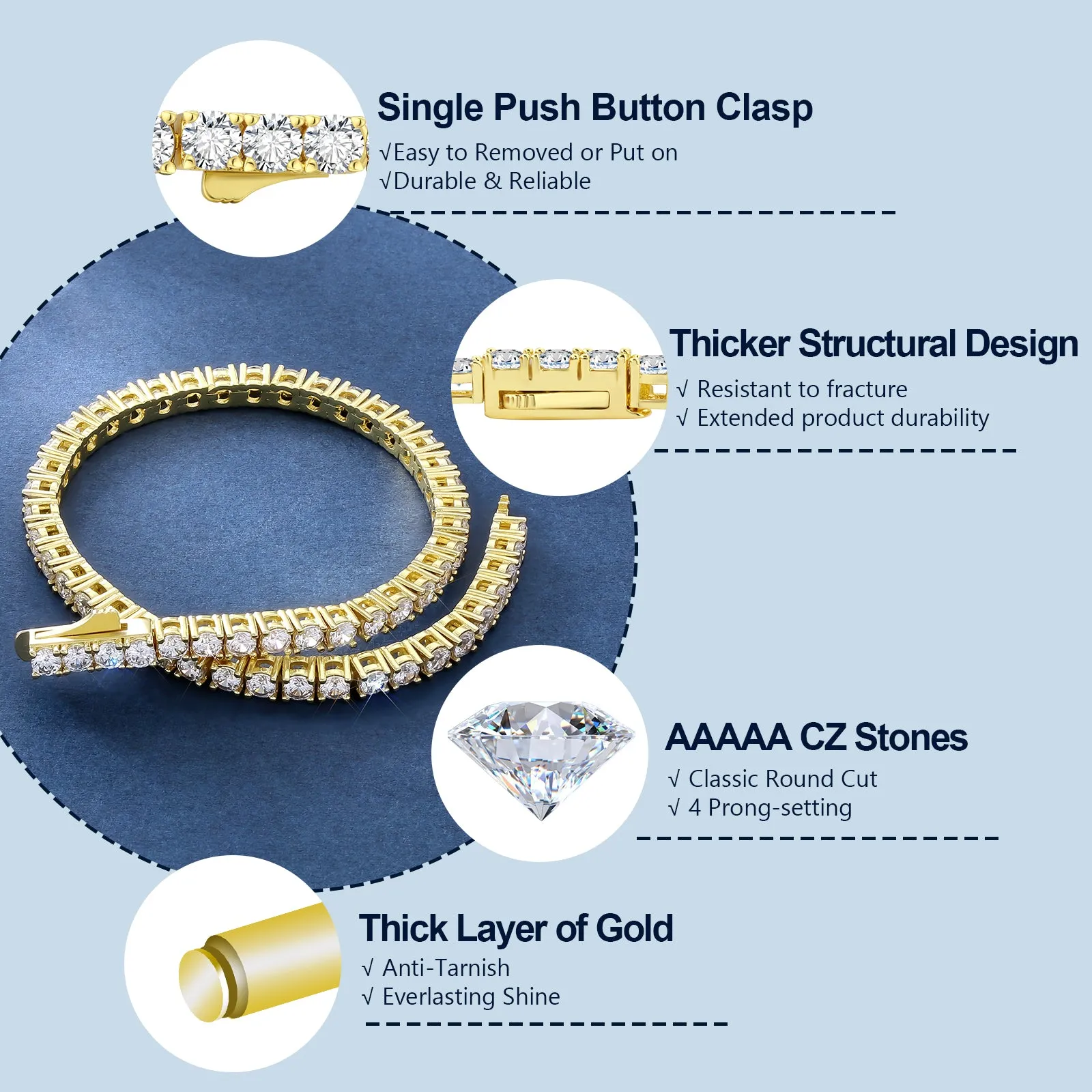 【NEW】4mm CZ Diamond Tennis Bracelet Brass KRKC