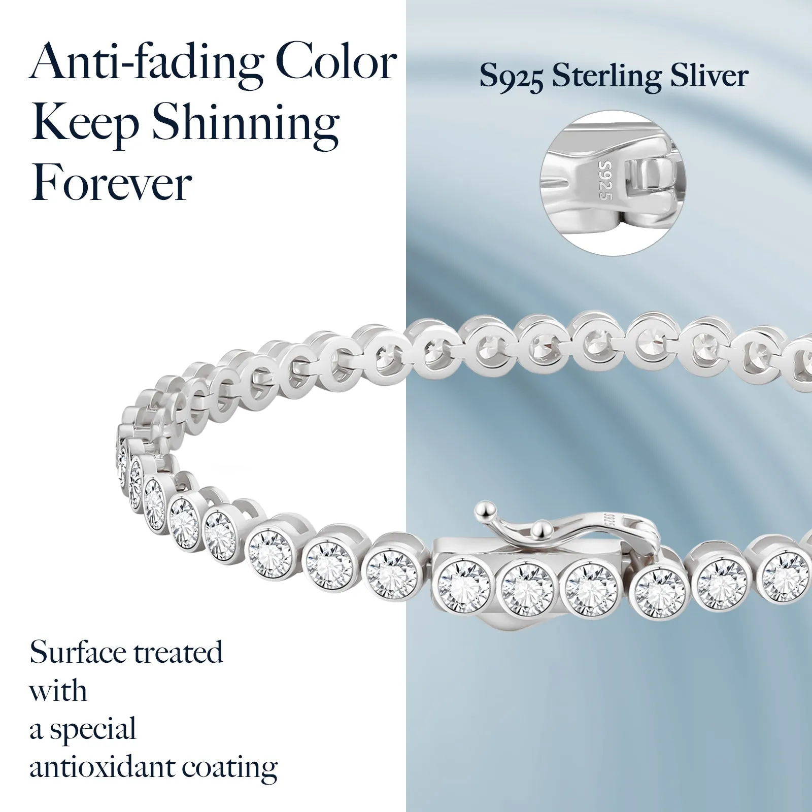 【NEW】5mm 925 Sterling Silver CZ Round Cut Tennis Bracelet KRKC