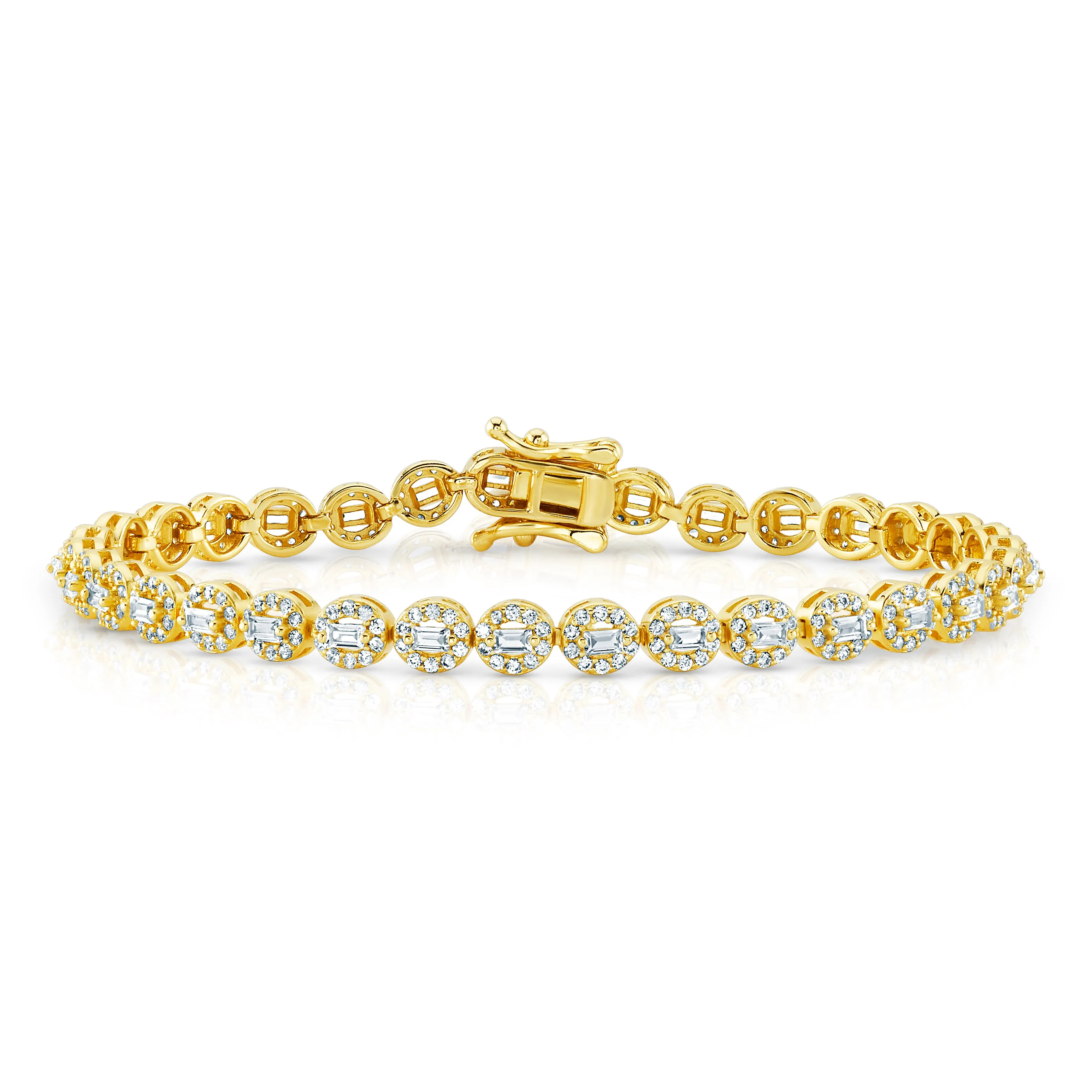 OVAL BAGETTE CZ TENNIS BRACELET, GOLD