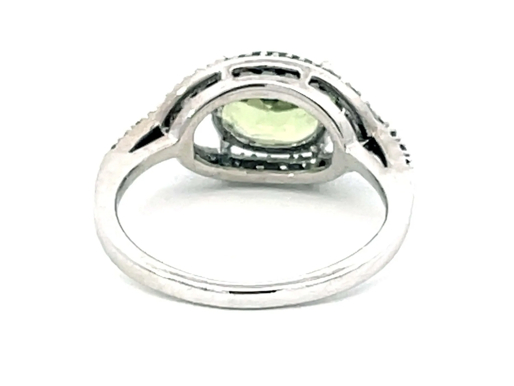 Oval Green Peridot and Diamond Halo Ring in 14k White Gold