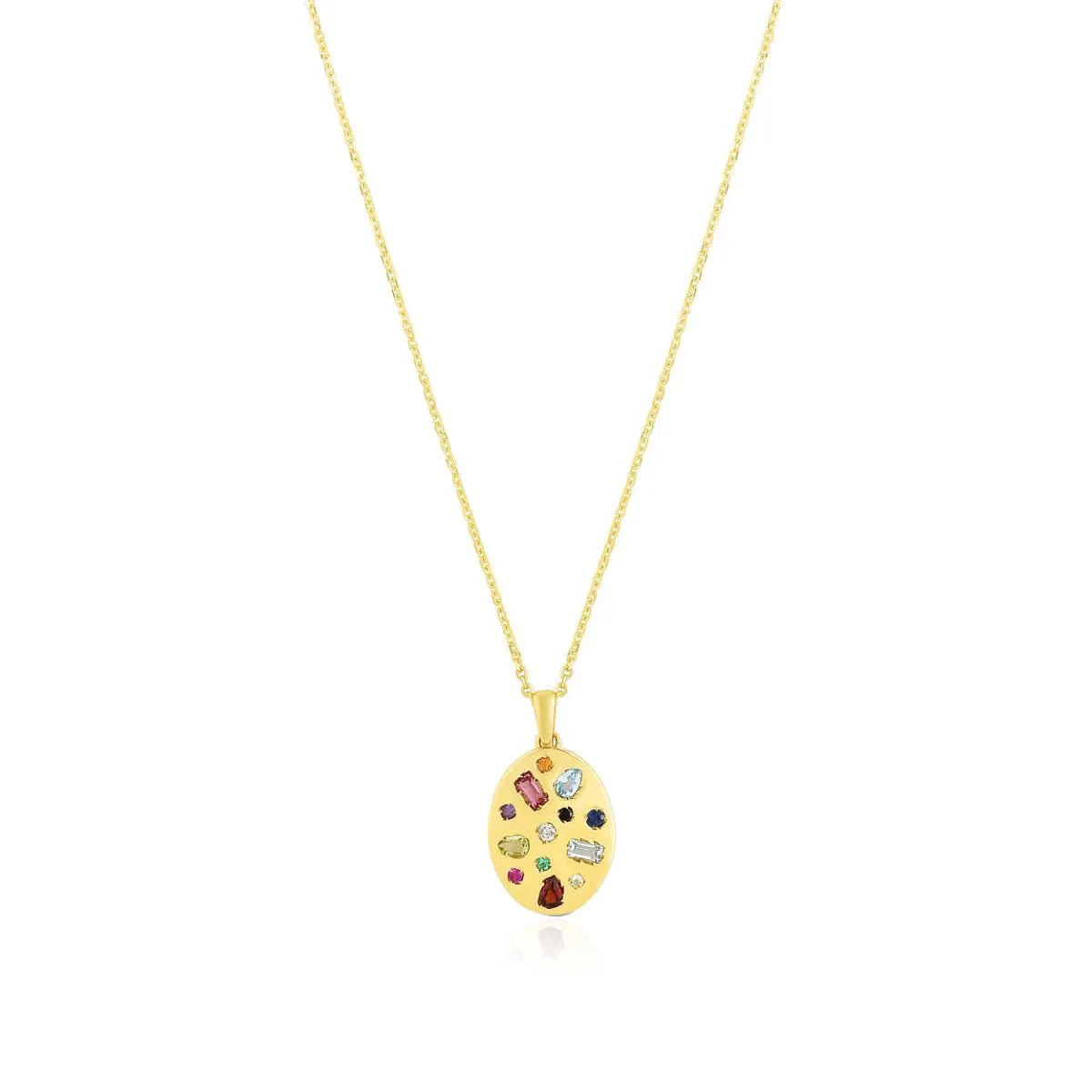 Oval Rainbow Gemstone Disc Necklace