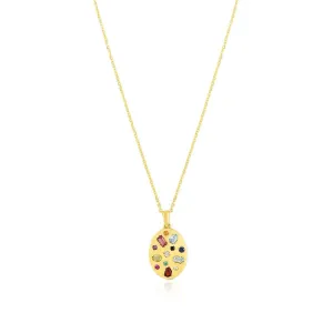 Oval Rainbow Gemstone Disc Necklace
