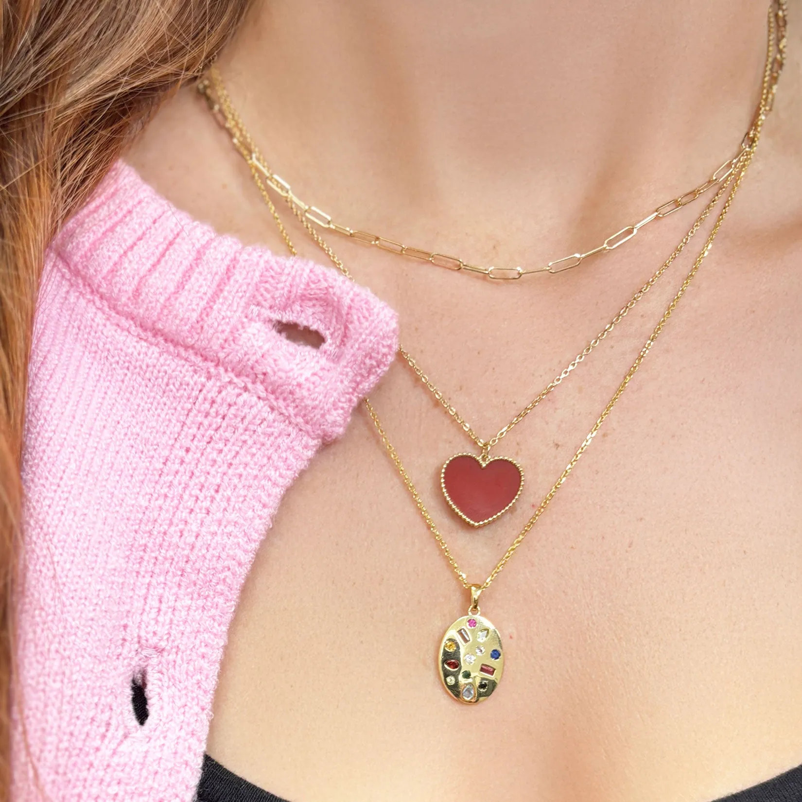 Oval Rainbow Gemstone Disc Necklace