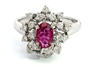 Oval Ruby and Diamond Cluster Ring in 14k White Gold