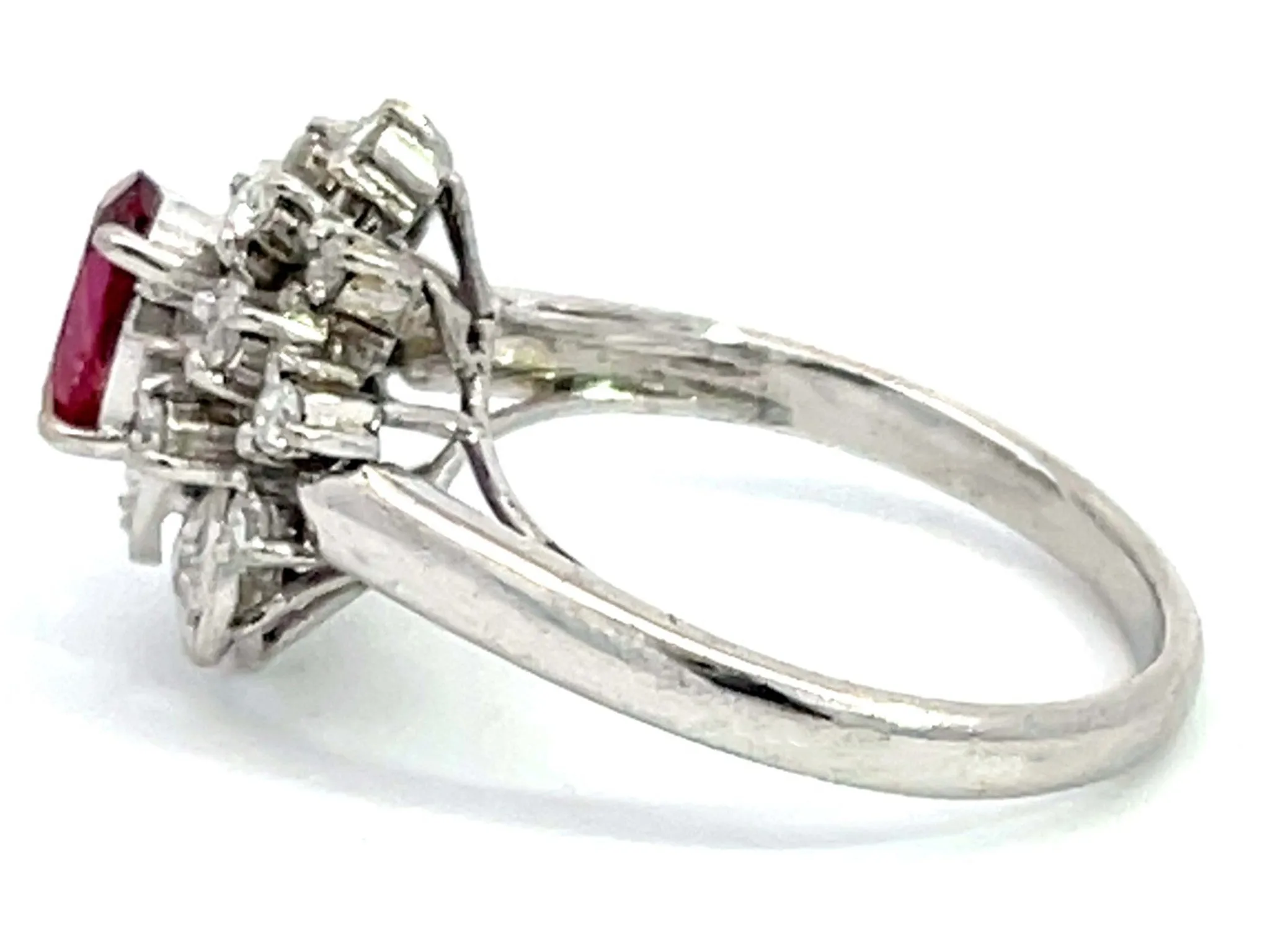 Oval Ruby and Diamond Cluster Ring in 14k White Gold