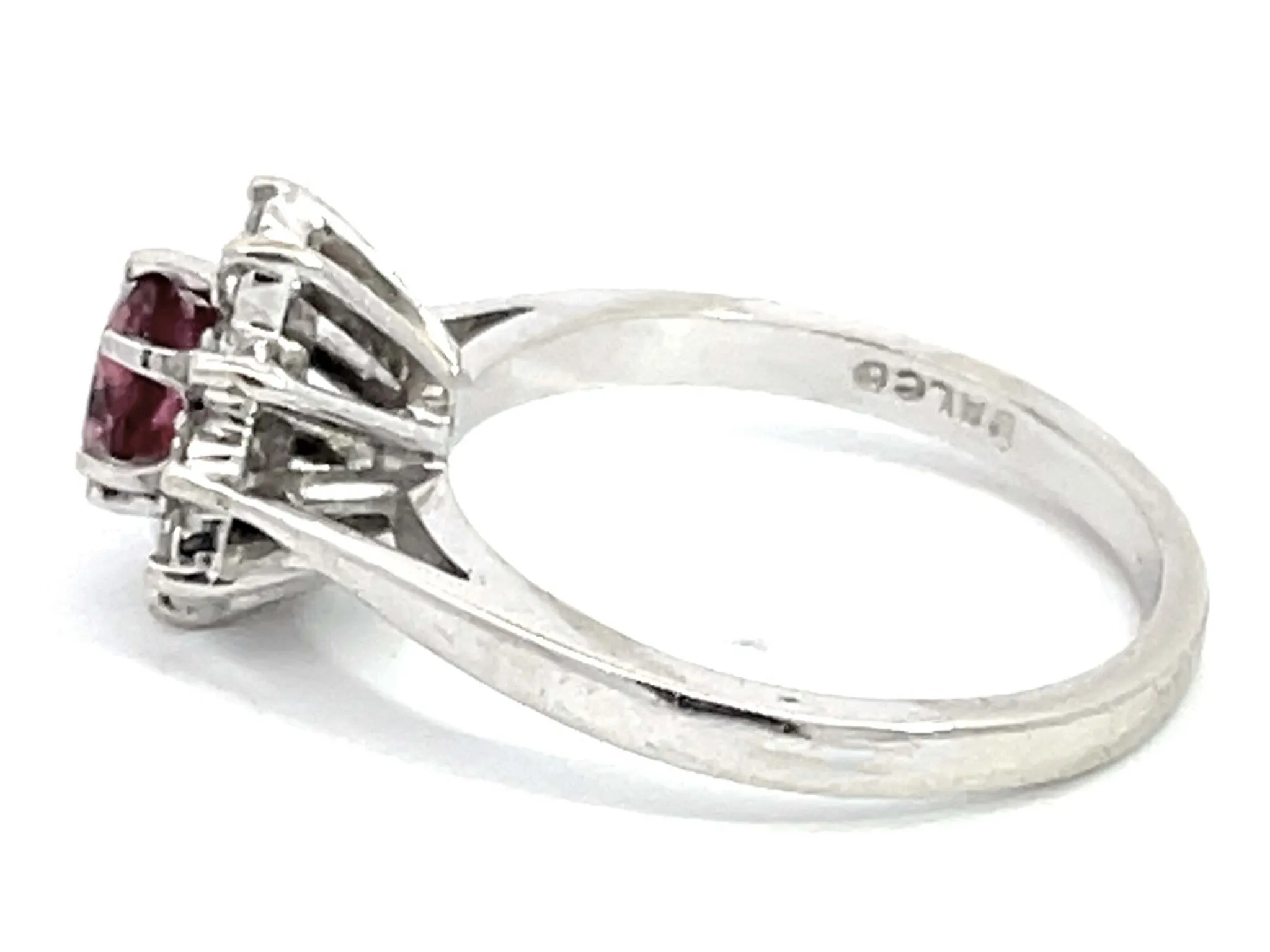 Oval Ruby and Diamond Halo Ring in 14k White Gold