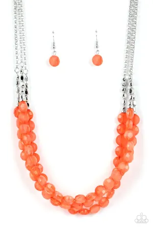 Pacific Picnic - Orange - Beaded Tiered Paparazzi Short Necklace