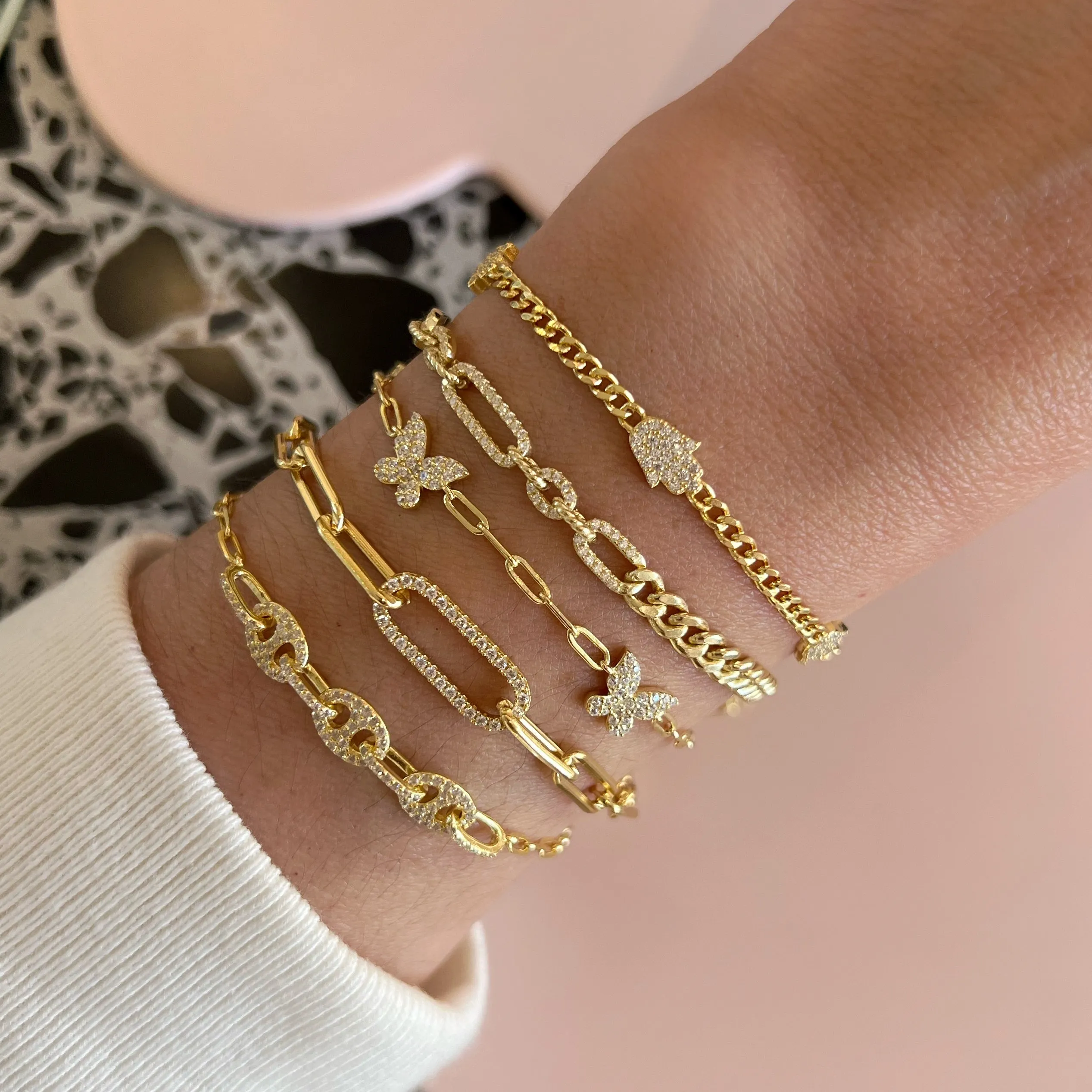 Paperclip Bracelet Pave Link