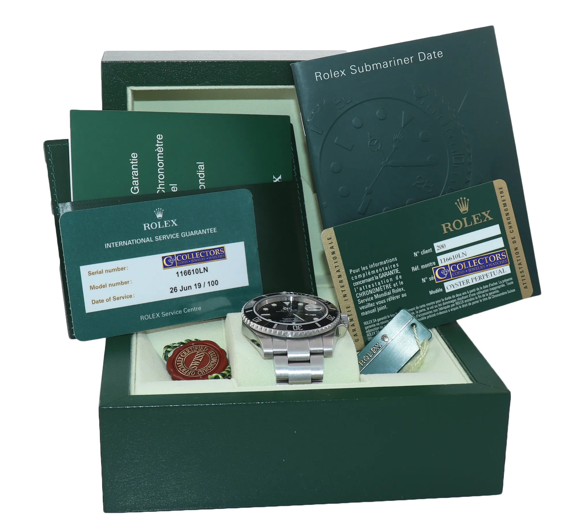 PAPERS & 2019 RSC Rolex Submariner Date 116610 Steel Black Ceramic 40mm Watch