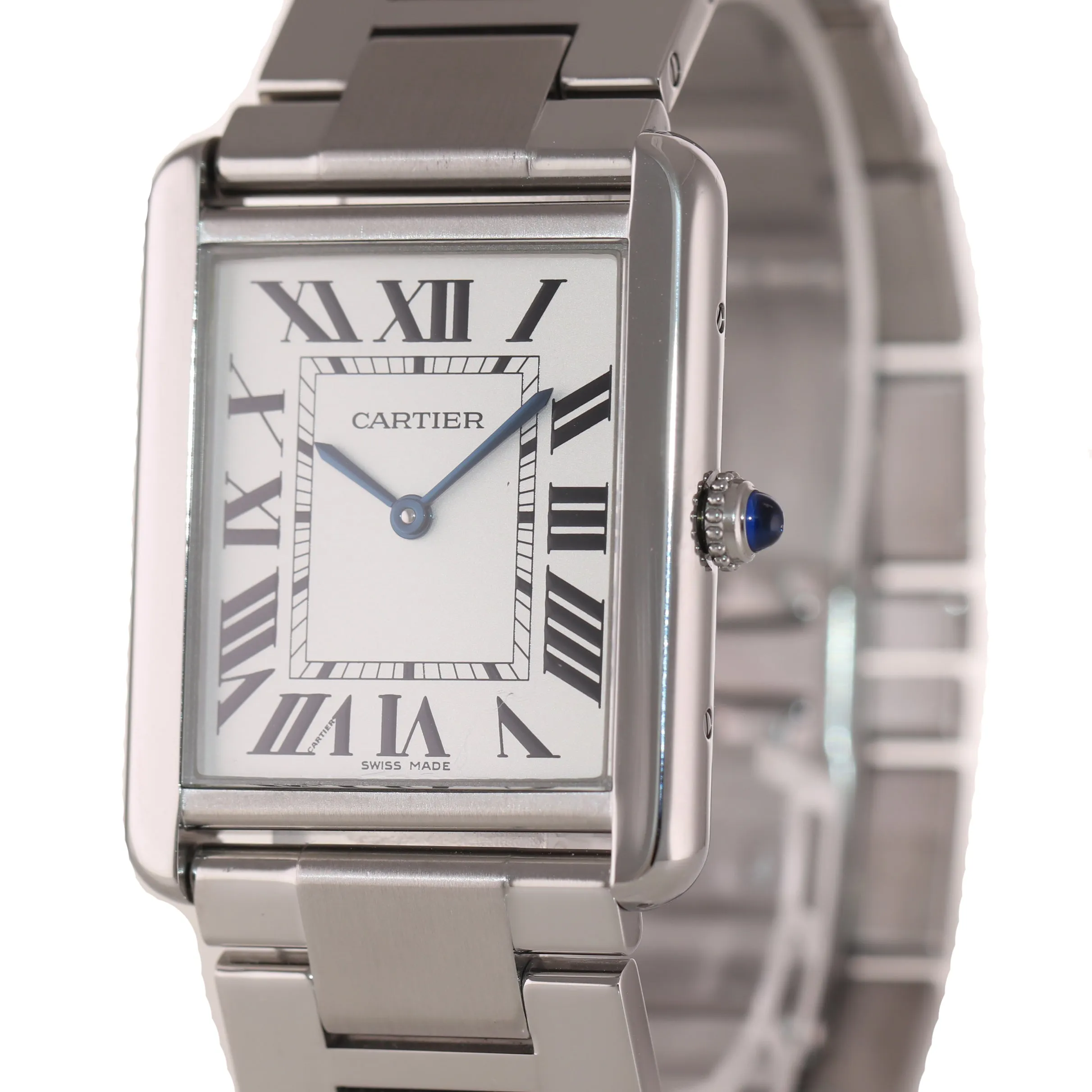 PAPERS Cartier Tank Solo 3169 W5200014 Steel White Silver Roman Quartz Watch