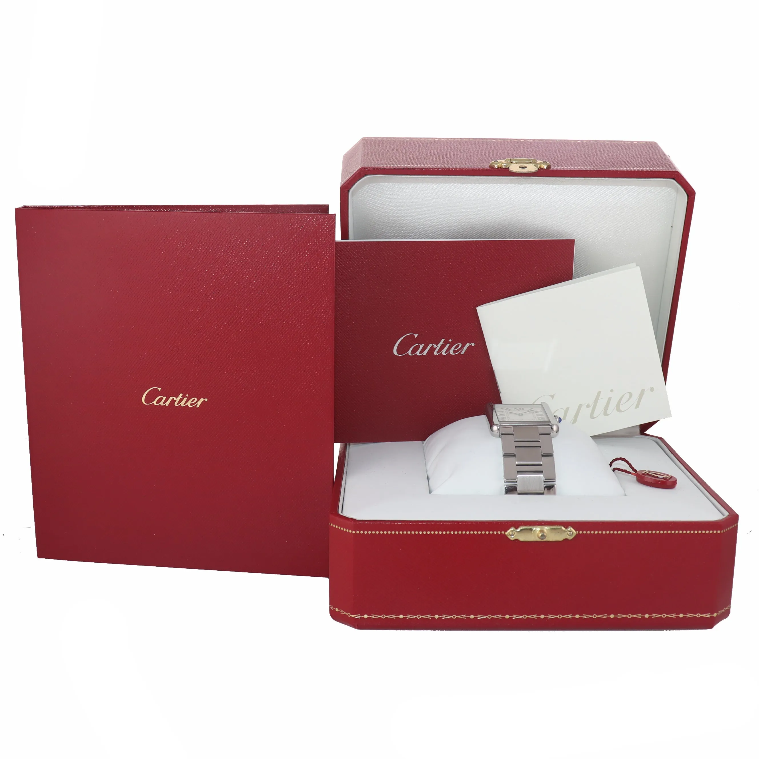 PAPERS Cartier Tank Solo 3169 W5200014 Steel White Silver Roman Quartz Watch