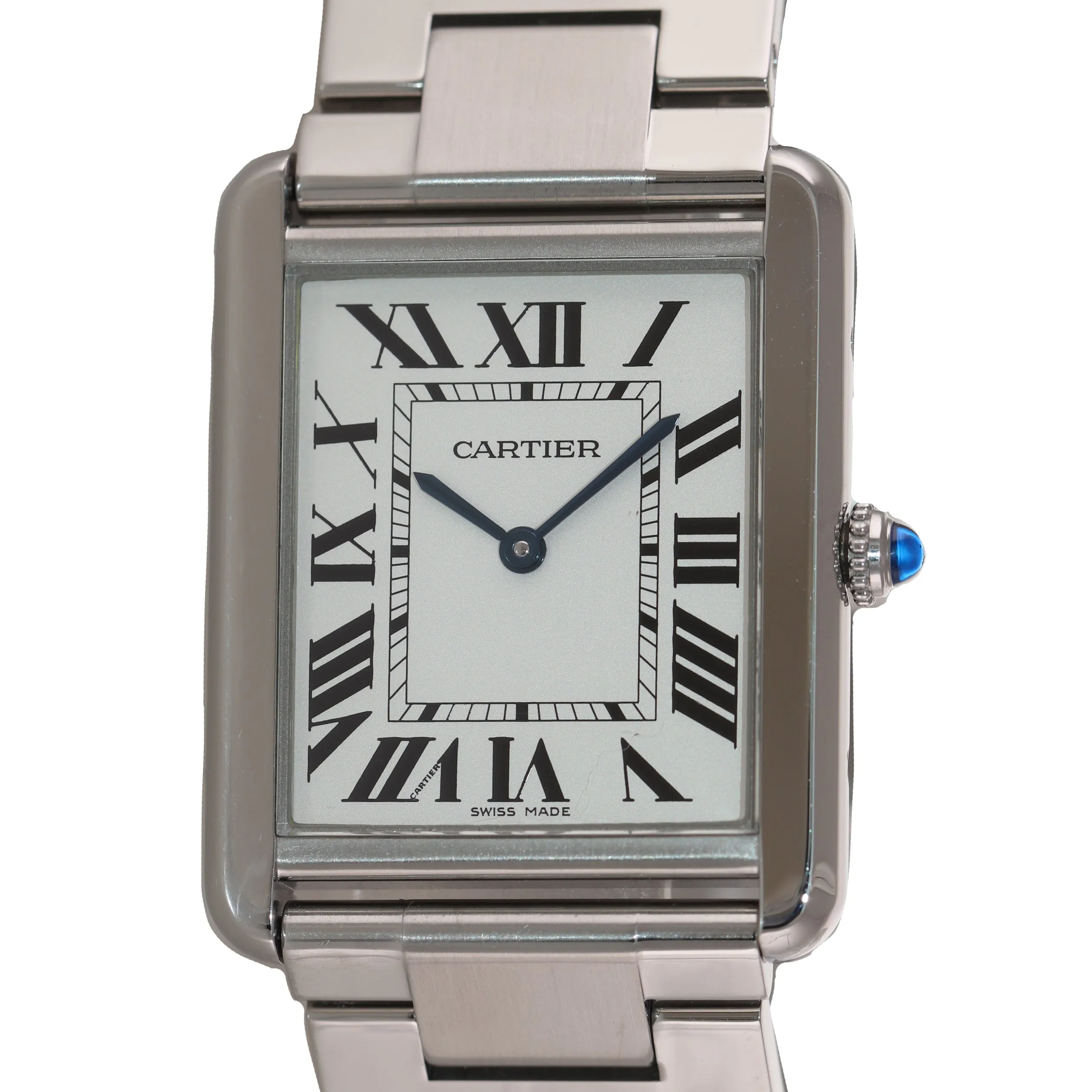 PAPERS Cartier Tank Solo 3169 W5200014 Steel White Silver Roman Quartz Watch