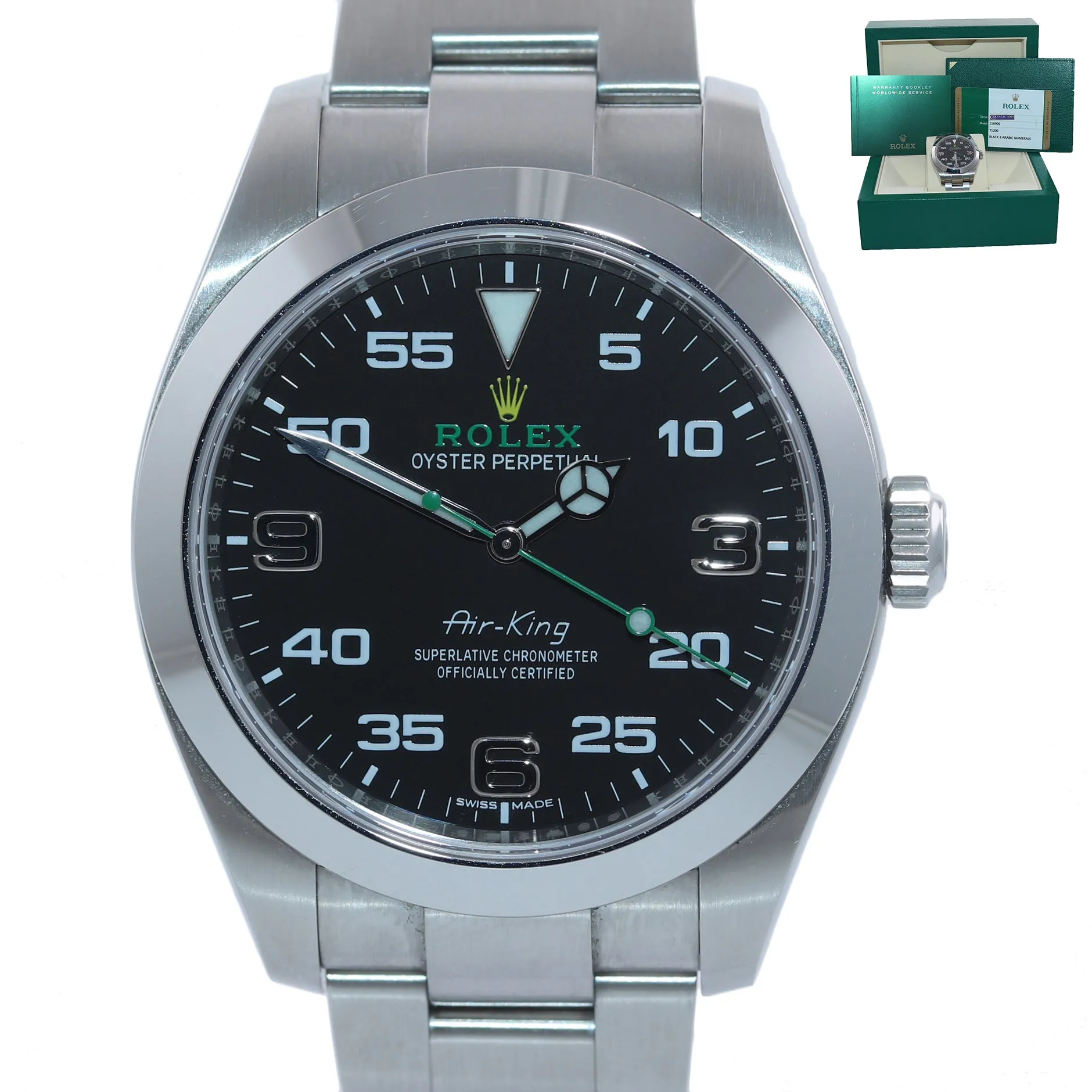 PAPERS MINT Rolex Air-King 116900 Green Arabic 40mm Steel Oyster Watch Box