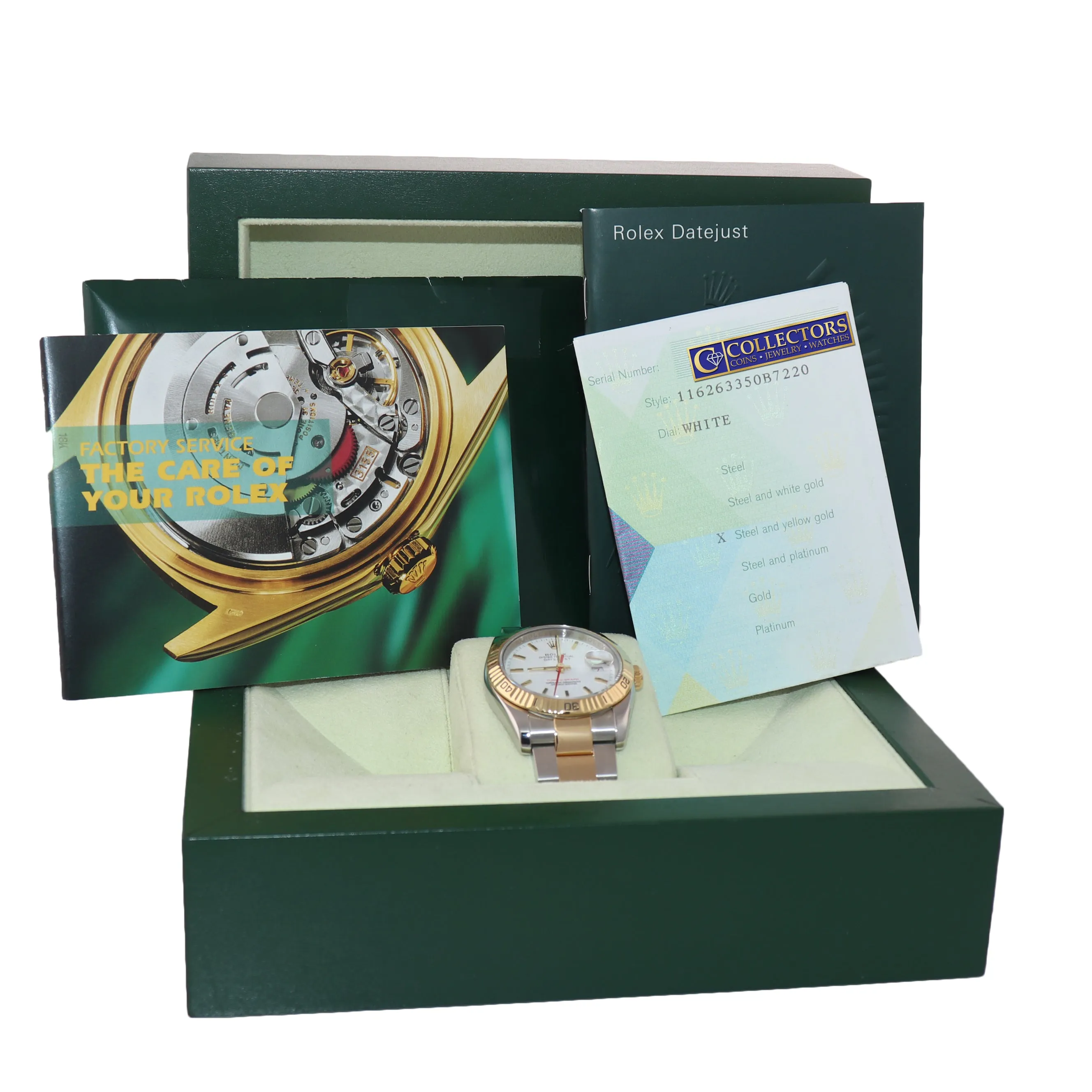 PAPERS Rolex DateJust 116263 Turn-O-Graph 36mm Thunderbird White Oyster Watch