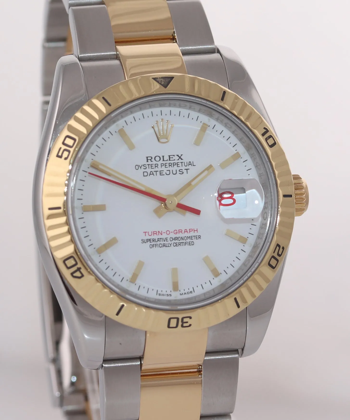 PAPERS Rolex DateJust 116263 Turn-O-Graph 36mm Thunderbird White Oyster Watch