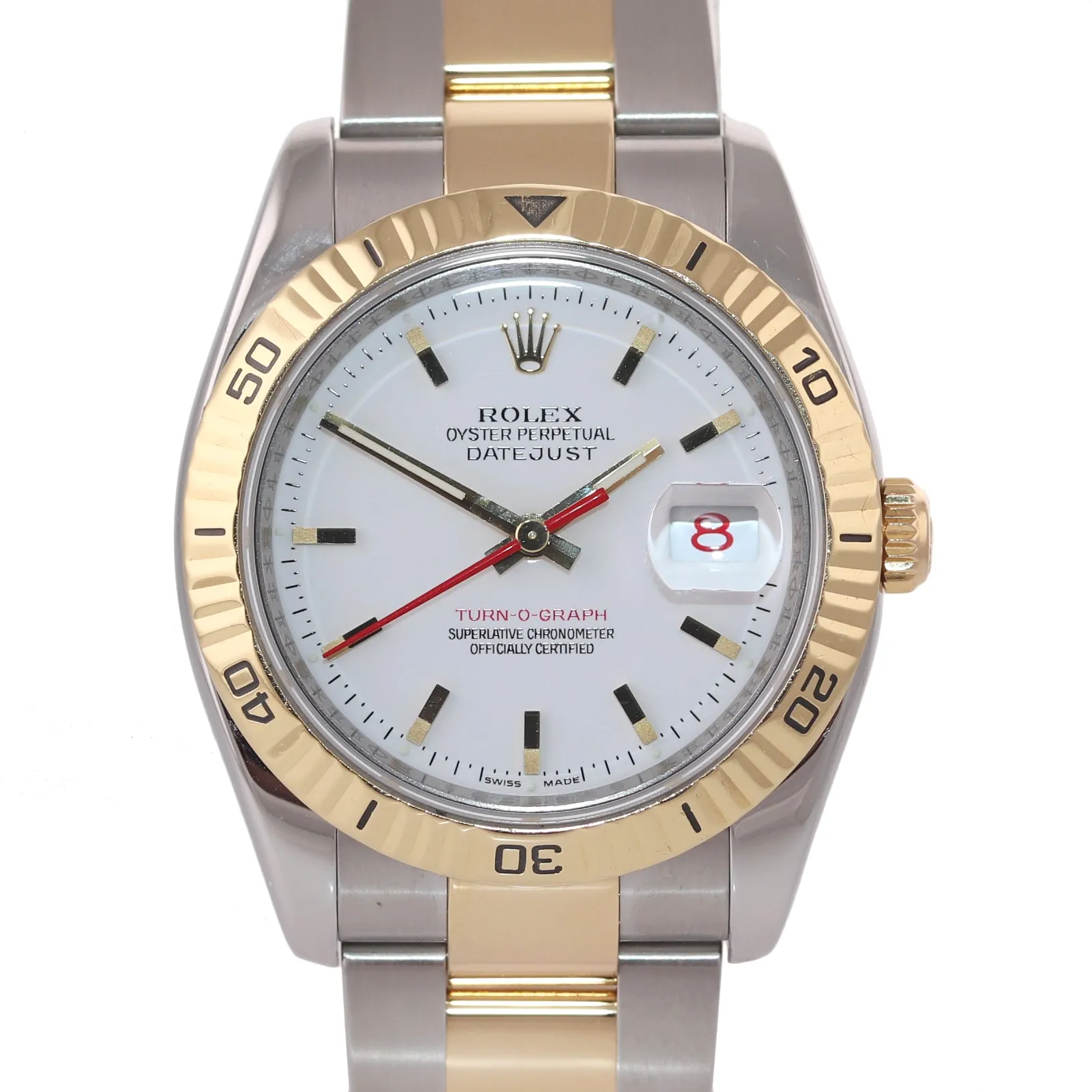 PAPERS Rolex DateJust 116263 Turn-O-Graph 36mm Thunderbird White Oyster Watch