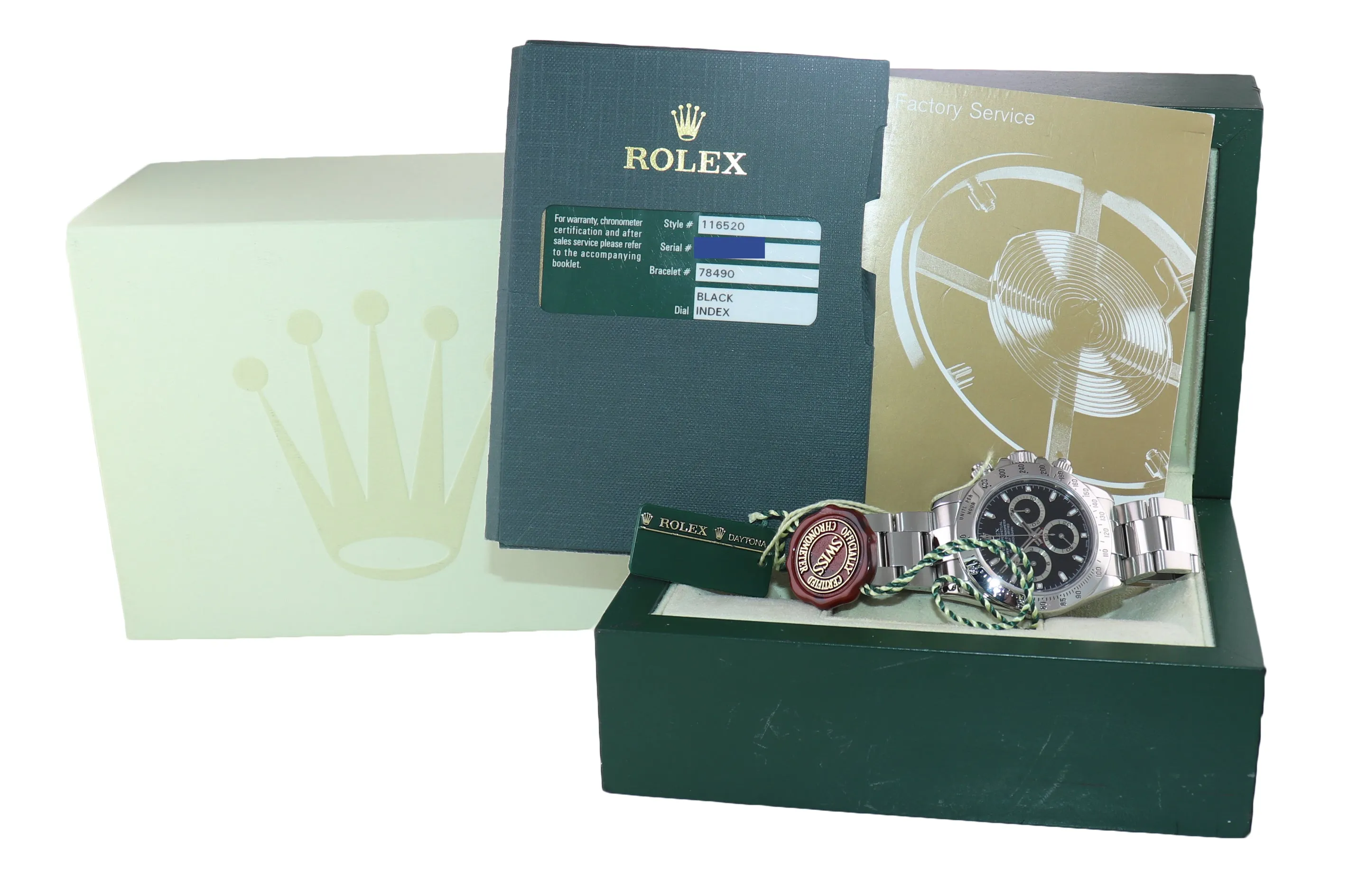 PAPERS Rolex Daytona 116520 Black Steel Rehaut Chrono Oyster Watch Box