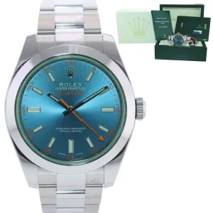 PAPERS Rolex Milgauss Blue Dial Anniversary Green 116400GV Steel Watch Box